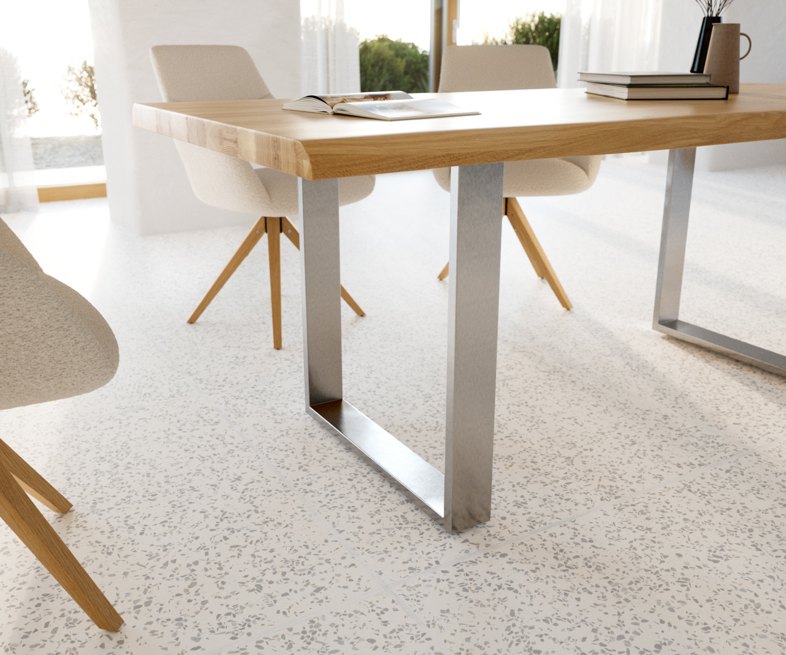 Table à manger Edge 200x100 chêne nature acier inoxydable mince Live-Edge 5 Table à manger Edge 200x100 chêne nature acier inoxydable mince Live-Edge 5