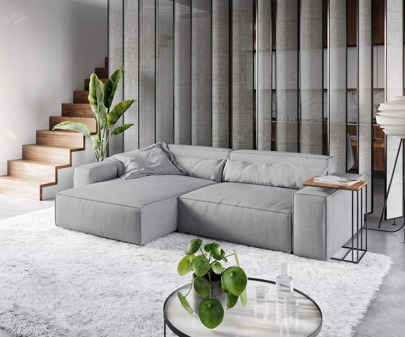 Canapé d'angle Sirpio XL 270x170 cm Microfibre Gris Recamiere variable 1 Canapé d'angle Sirpio XL 270x170 cm Microfibre Gris Recamiere variable 1