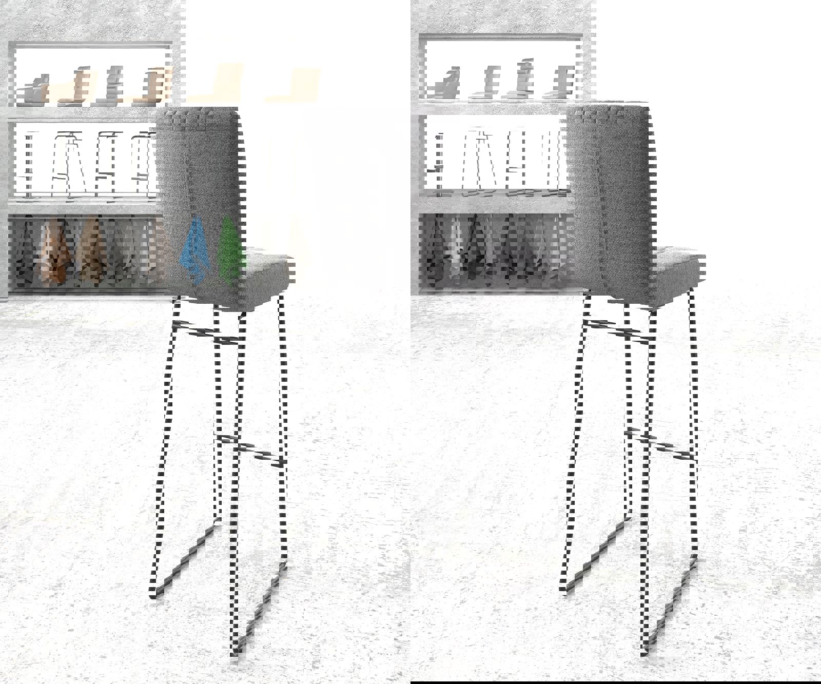 Chaise-de-bar Luiga-Flex tissu texturé gris clair cadre de patins métal 2 Chaise-de-bar Luiga-Flex tissu texturé gris clair cadre de patins métal 2