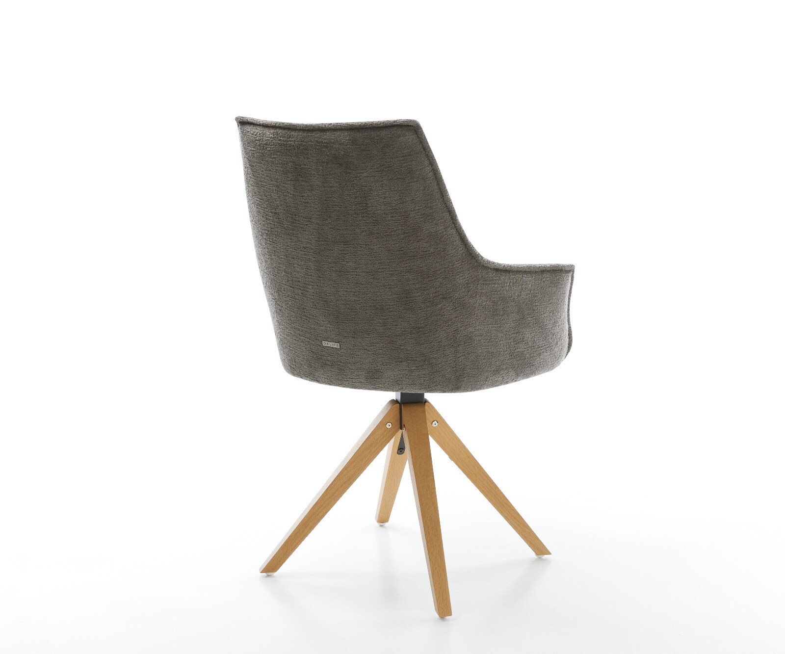 Chaise-pivotante Alja-Flex avec accoudoirs bouclé doux couleur boue pied en bois angulaire naturel pivotement sur 180° resorts ensachés 5