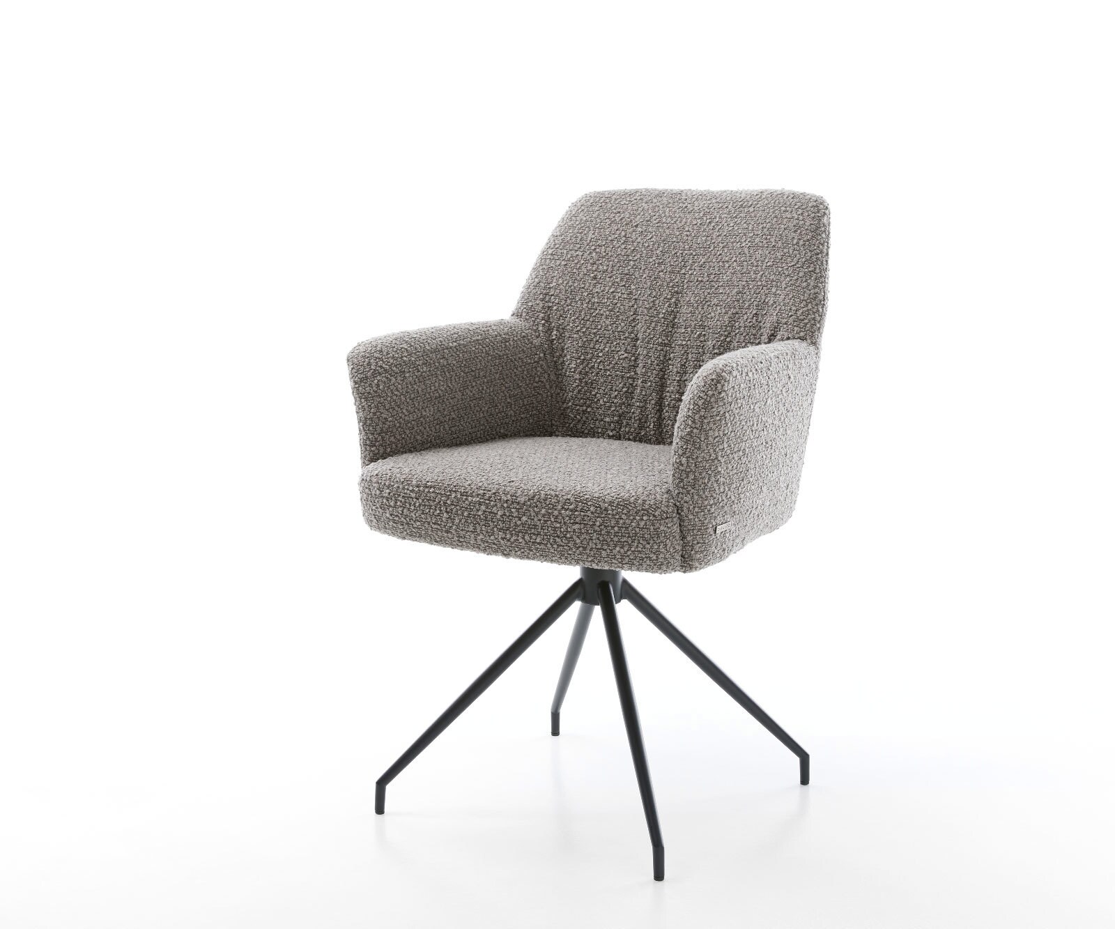 Chaise-pivotante Xana-Flex avec accoudoirs bouclé gris argenté pied croisé conique noir pivotement sur 180° ressorts ensachés