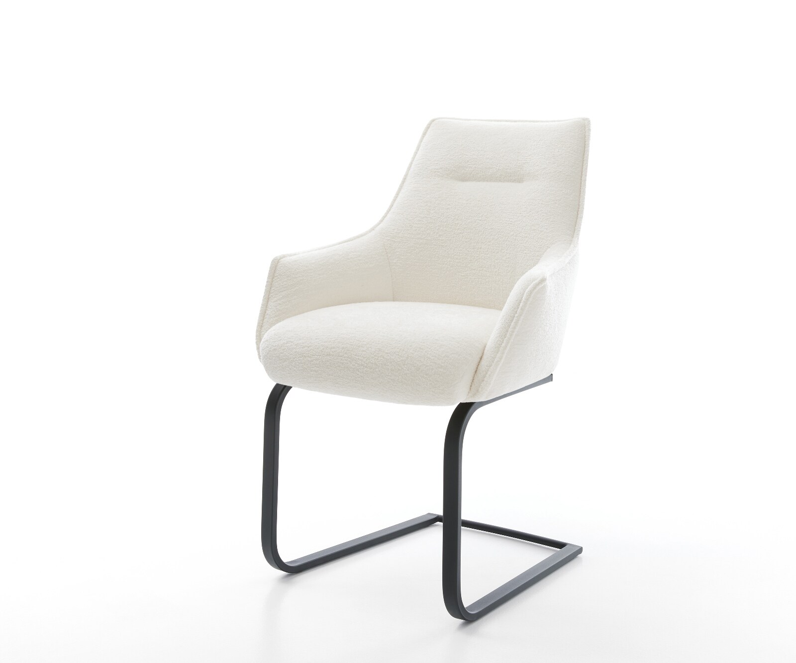 Cantilever Alja-Flex avec accoudoirs bouclé doux beige pied cantilever plat noir resorts ensachés