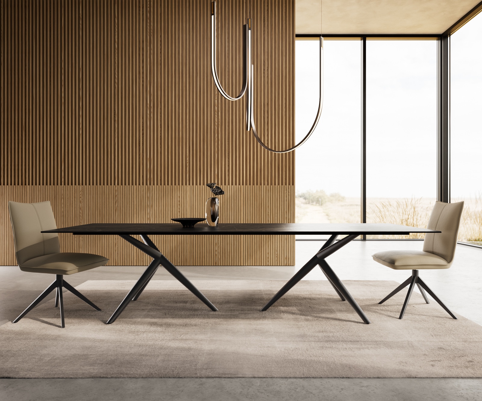 Table à manger Edge 300x100 Céramique Laminam®Noir Desir Marron Estelar rond Métal Noir 2