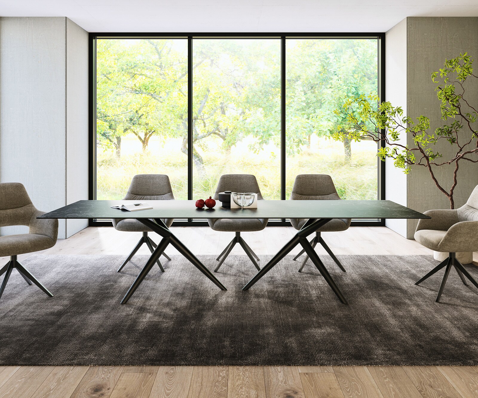 Table à manger Edge 300x100 Céramique Laminam®Nero Greco Anthracite Estelar rond Métal Noir 1