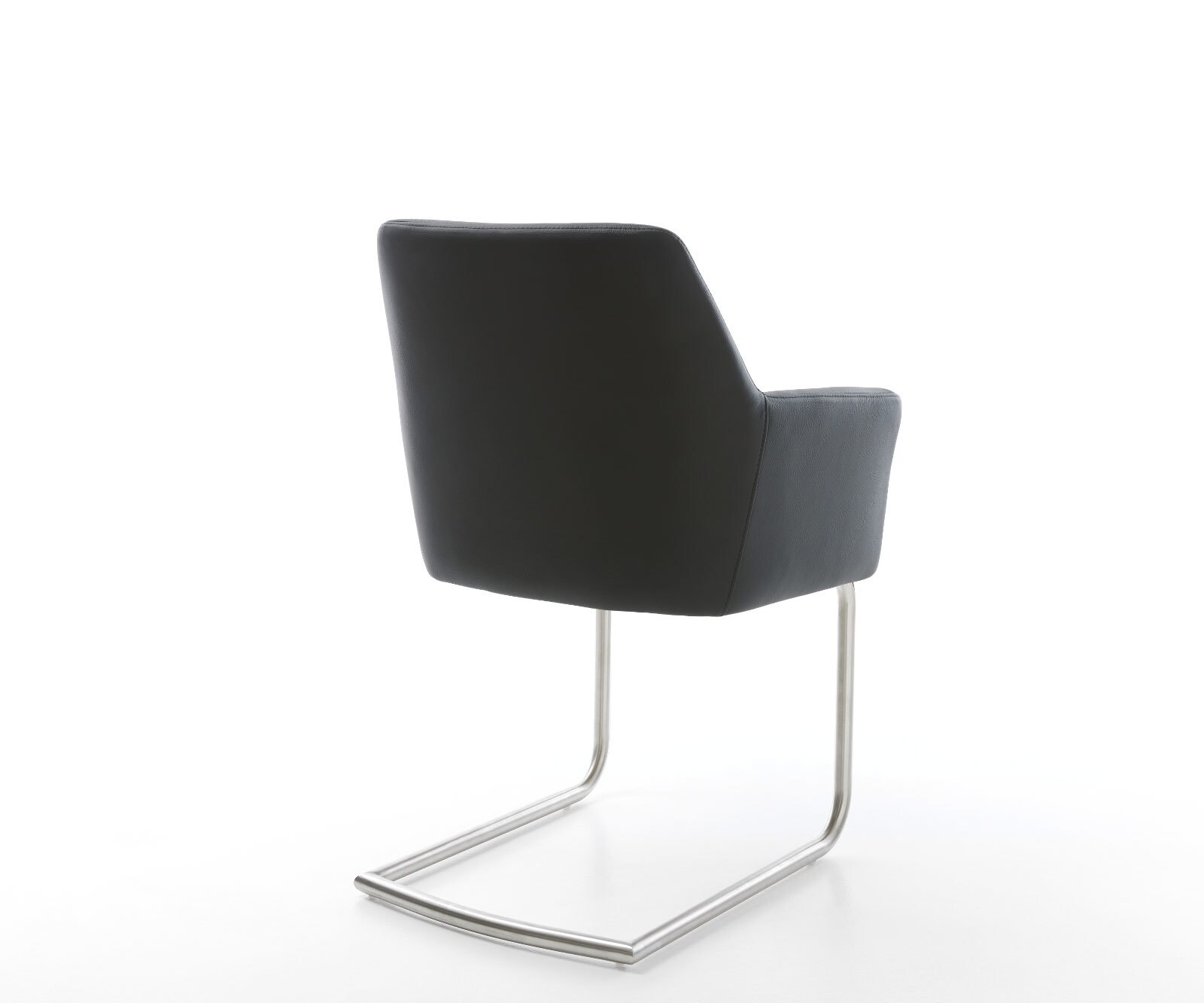 Cantilever Xana-Flex avec accoudoirs cuir de vache noir pied cantilever rond acier inoxydable brossé ressorts ensachés 5