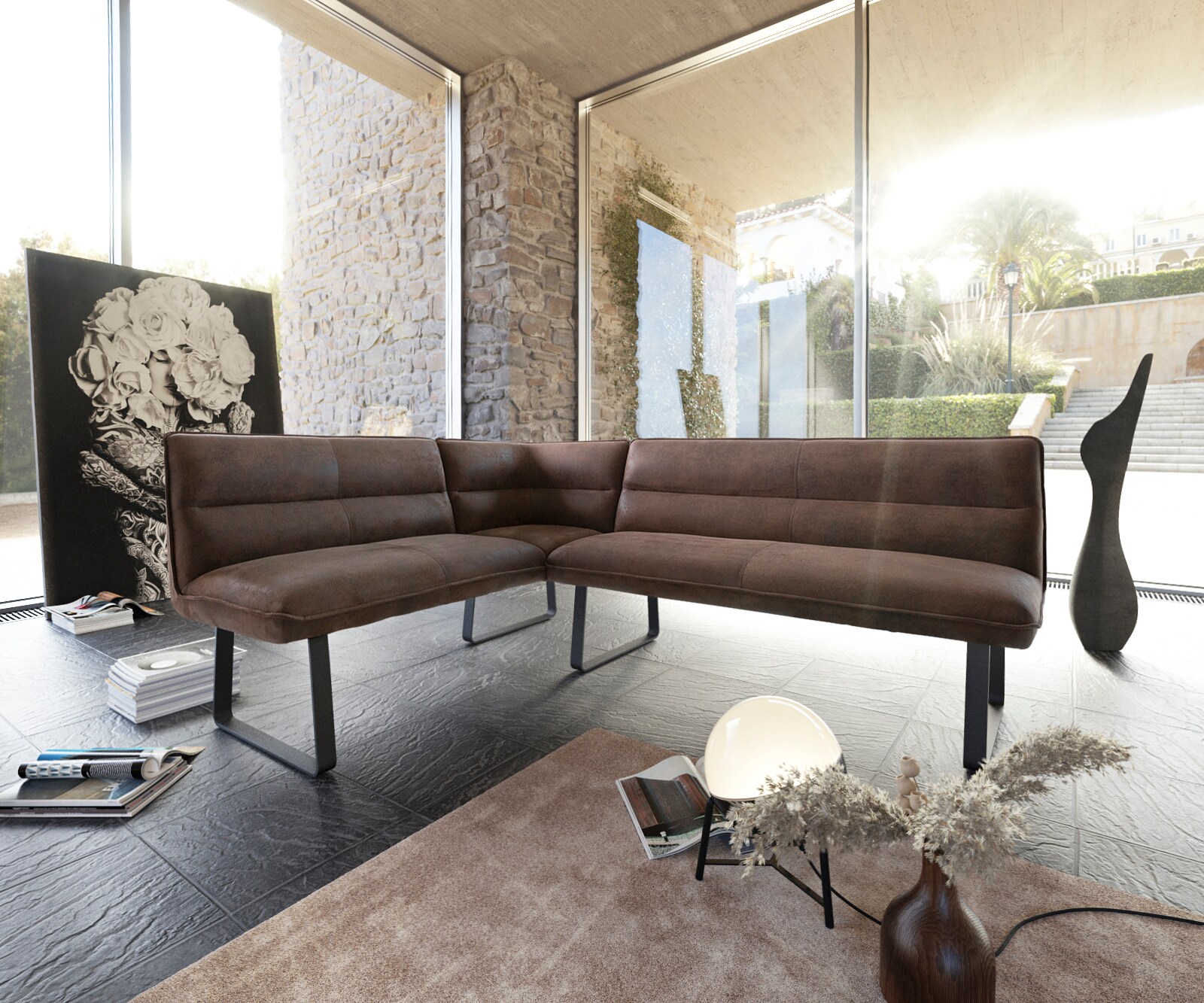 Banc-d'angle Salvo 200x160 cm marron vintage métal noir variable 1