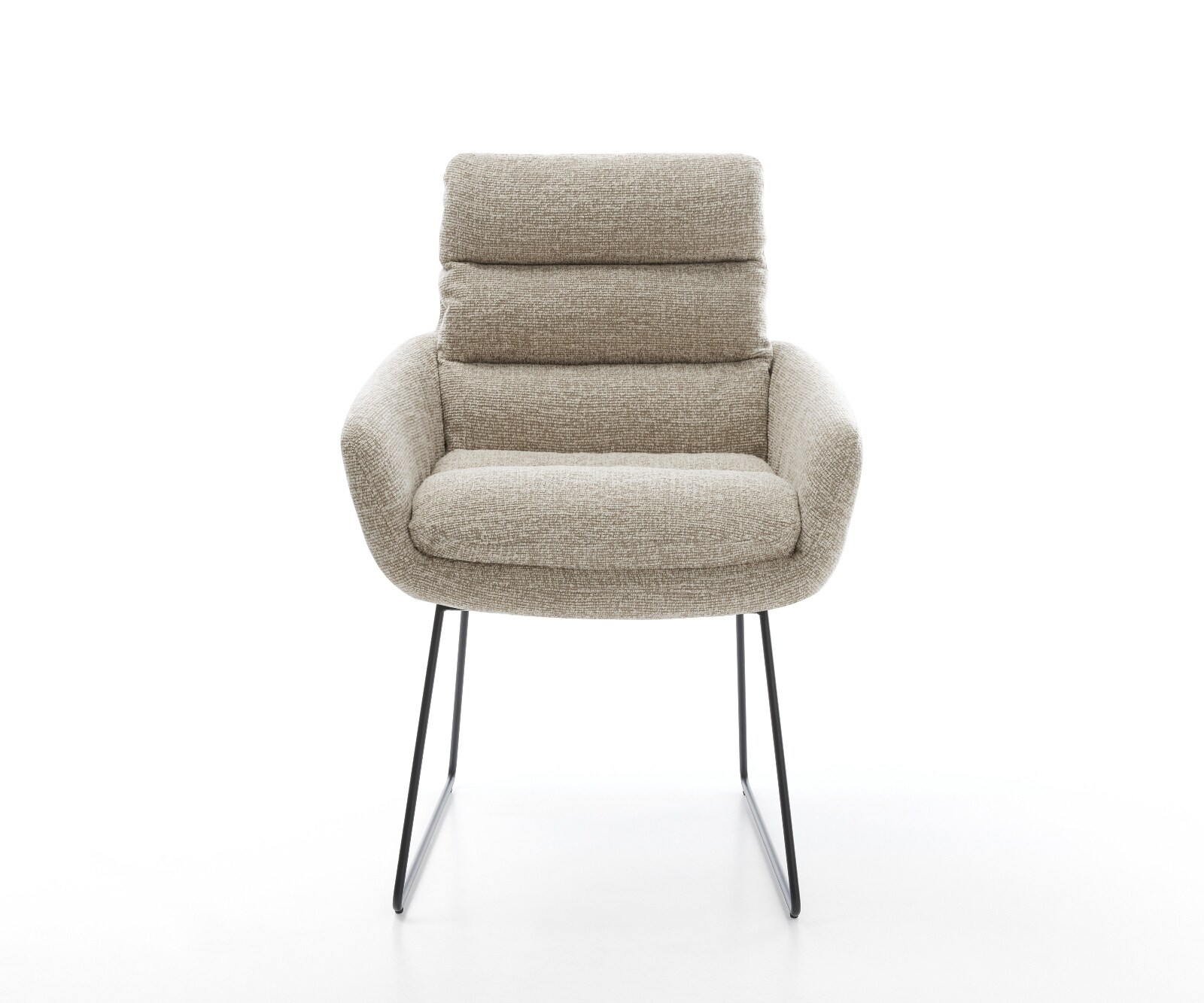 Chaise-de-salle-à-manger Abelia-Flex avec accoudoirs tissu tissé doux beige pied trapèze noir 2