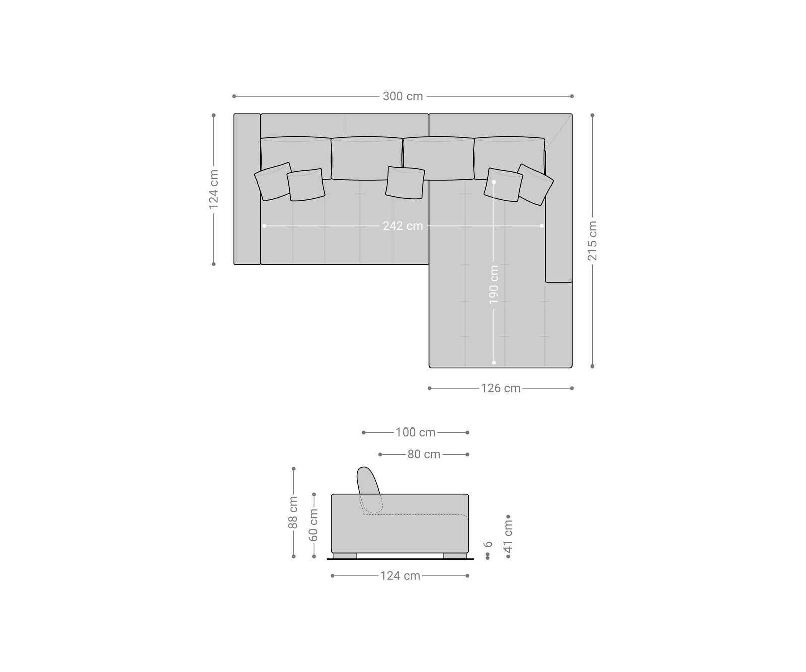 Canapé-d'angle Josea 300x220 cm velours côtelé gris argenté méridiènne droite 9