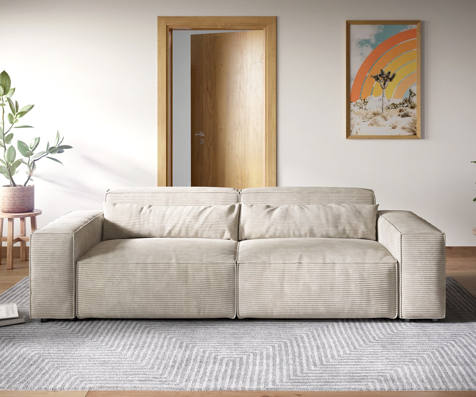 Grand Canapé Sirpio XL 270x130 cm Velours côtelé Beige 1