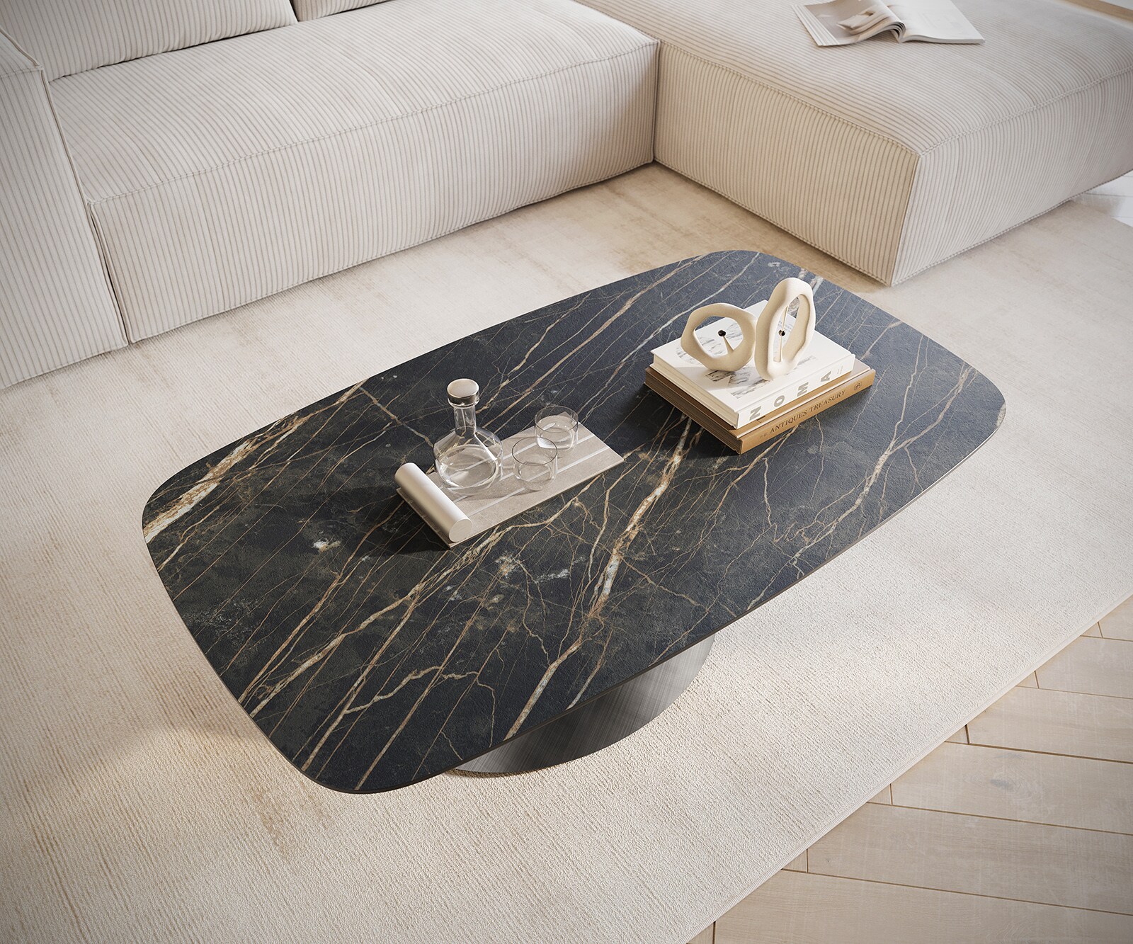 Table basse Edge Boot 120x70 cm céramique Laminam® Noir Desir brun Conis argent métallique 3