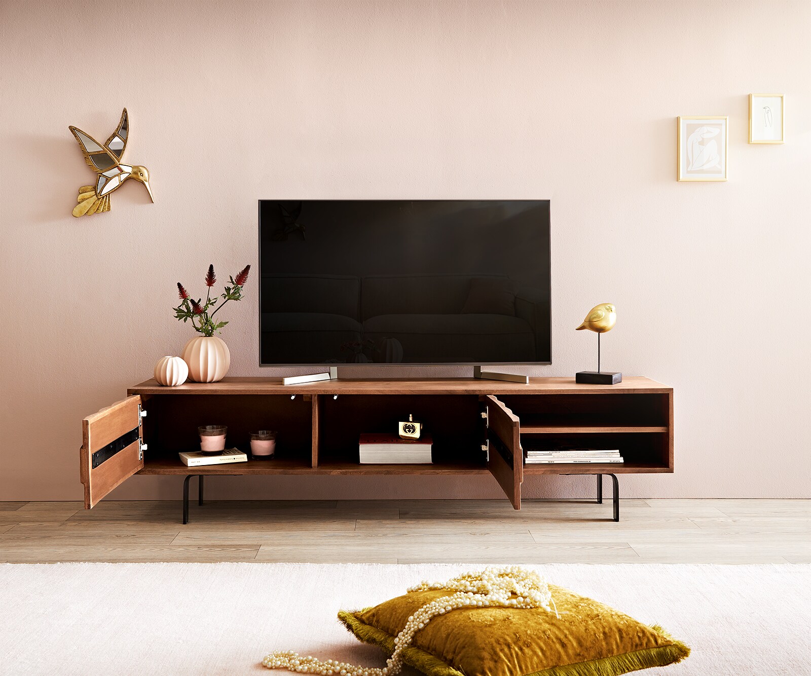 Buffet bas Fevo 160 cm acacia marron 2 portes Pied-L 3