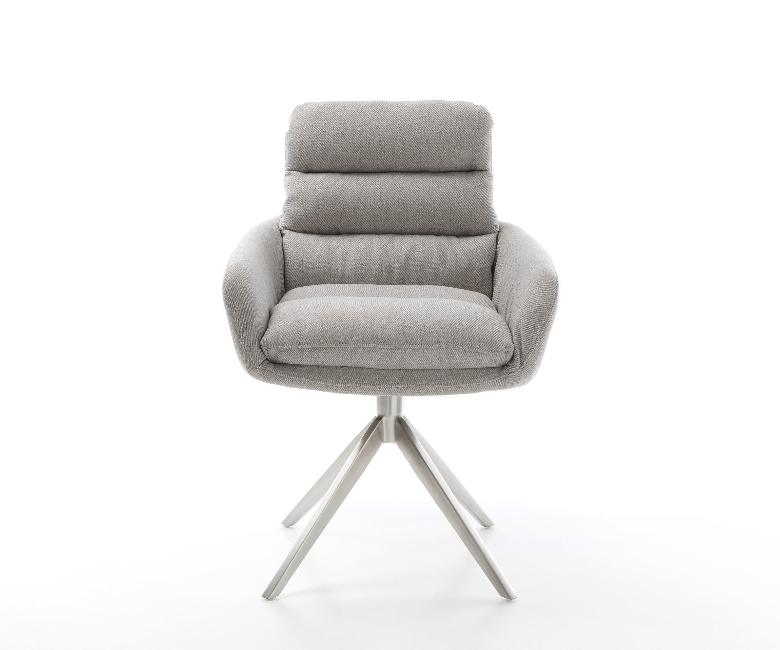 Chaise-de-salle-à-manger Abelia-Flex avec accoudoirs rayures gris clair pied croisé large acier inoxydable brossé 2