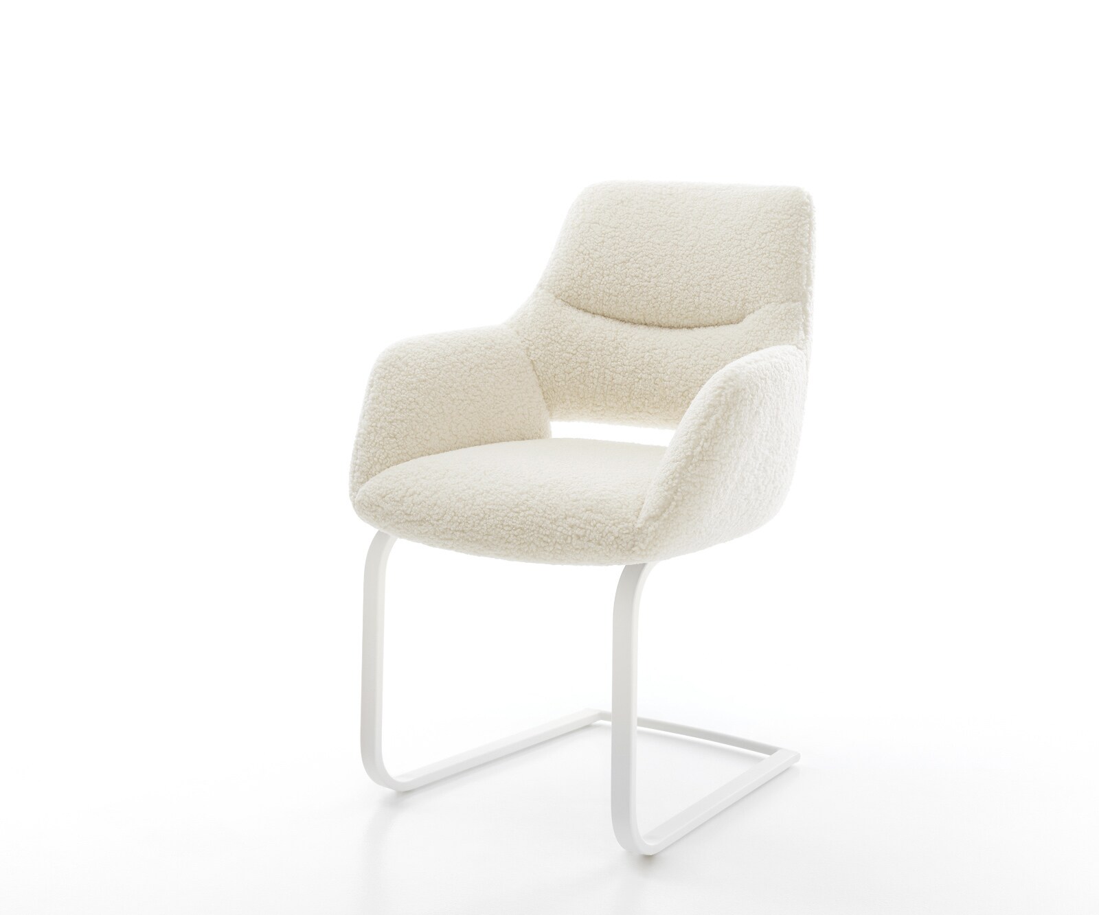 Cantilever Yago-Flex avec accoudoirs tissu teddy beige pied cantilever plat blanc resorts ensachés 1