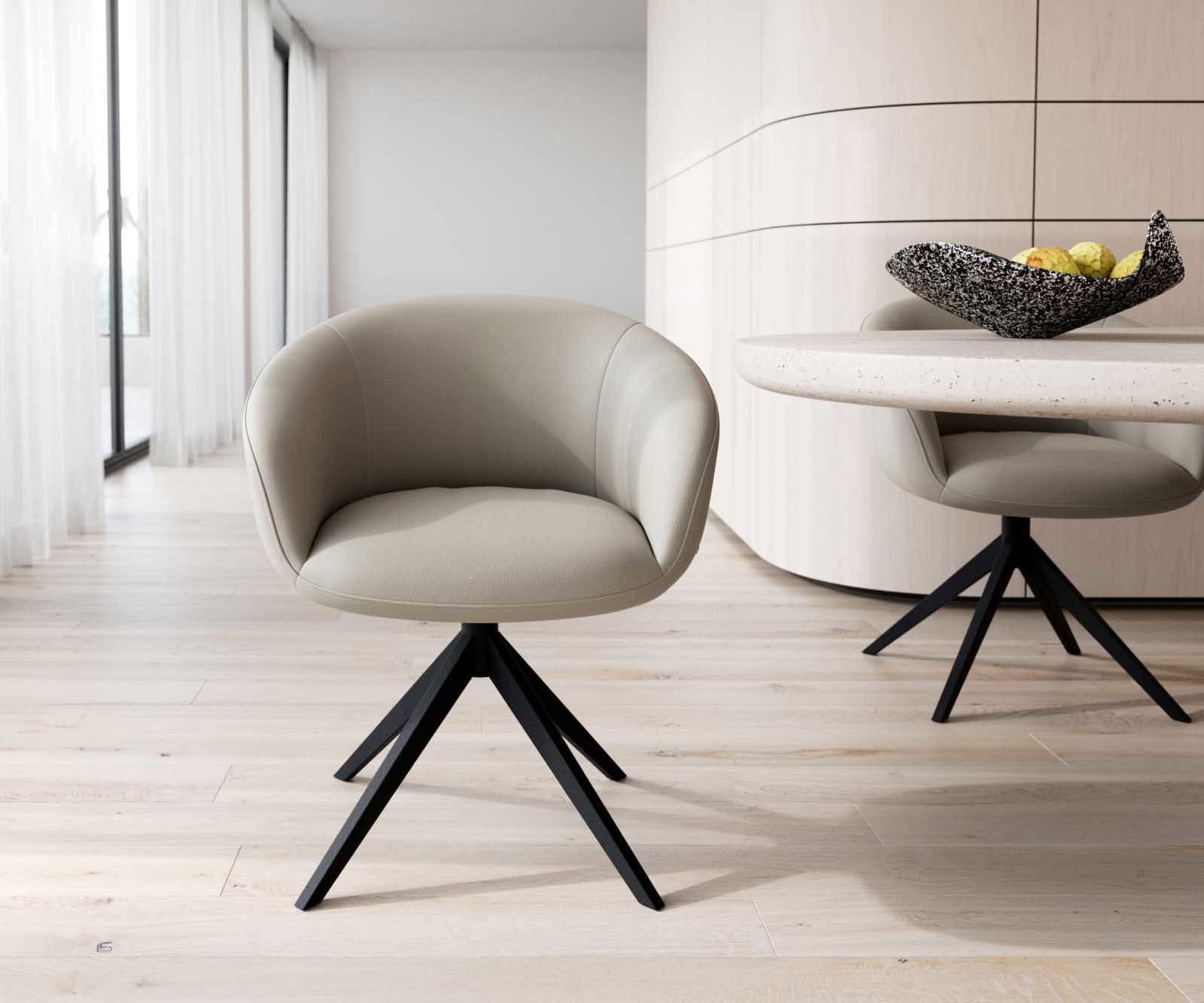 Chaise-pivotante Vinka-Flex avec accoudoirs cuir de vache couleur boue pied croisé large noir pivotement sur 360° ressorts ensachés 1 Chaise-pivotante Vinka-Flex avec accoudoirs cuir de vache couleur boue pied croisé large noir pivotement sur 360° ressorts ensachés 1