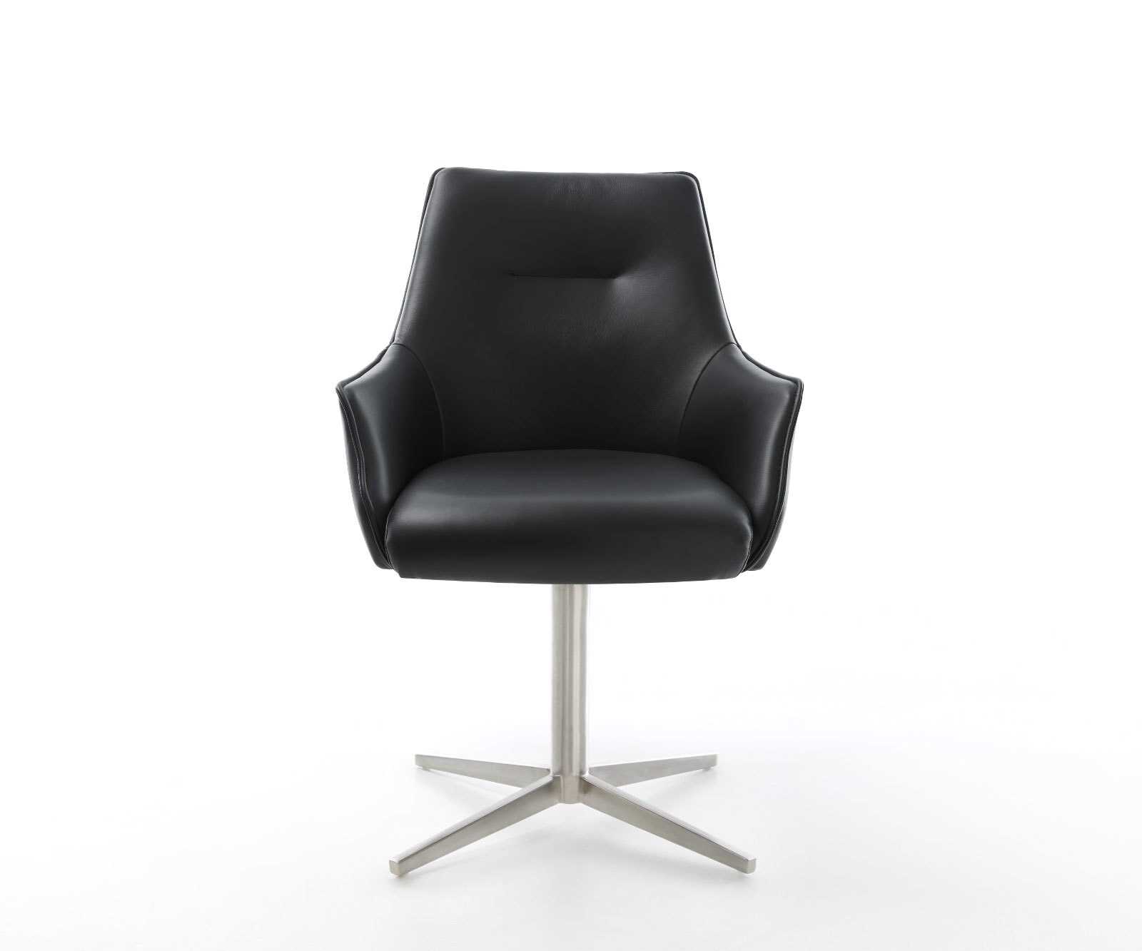 Chaise-pivotante Alja-Flex avec accoudoirs cuir de vache noir pied de chaise 4 branches acier inoxydable brossé pivotement sur 360° ressorts ensachés 1 Chaise-pivotante Alja-Flex avec accoudoirs cuir de vache noir pied de chaise 4 branches acier inoxydable brossé pivotement sur 360° ressorts ensachés 1