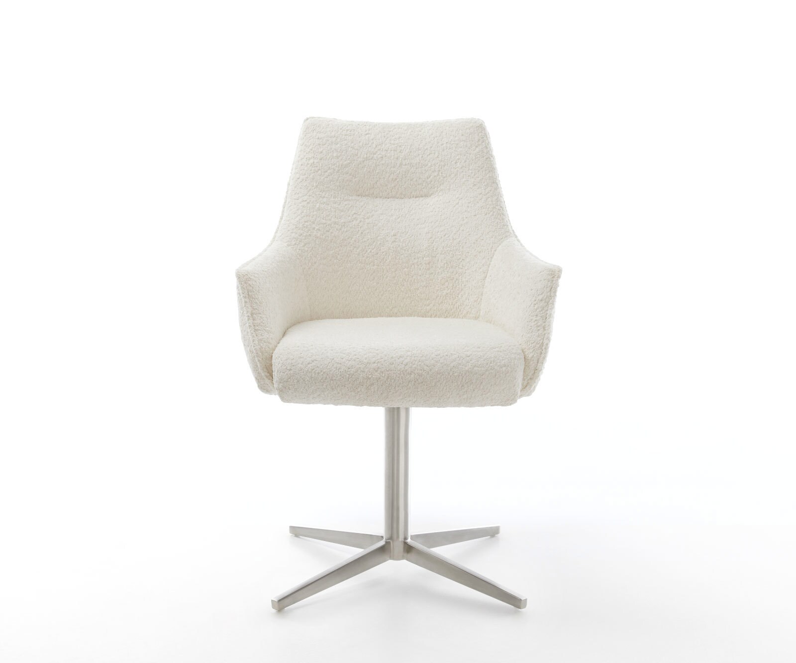 Chaise-pivotante Alja-Flex avec accoudoirs bouclé blanc pied de chaise 4 branches acier inoxydable brossé pivotement sur 360° ressorts ensachés 1 Chaise-pivotante Alja-Flex avec accoudoirs bouclé blanc pied de chaise 4 branches acier inoxydable brossé pivotement sur 360° ressorts ensachés 1