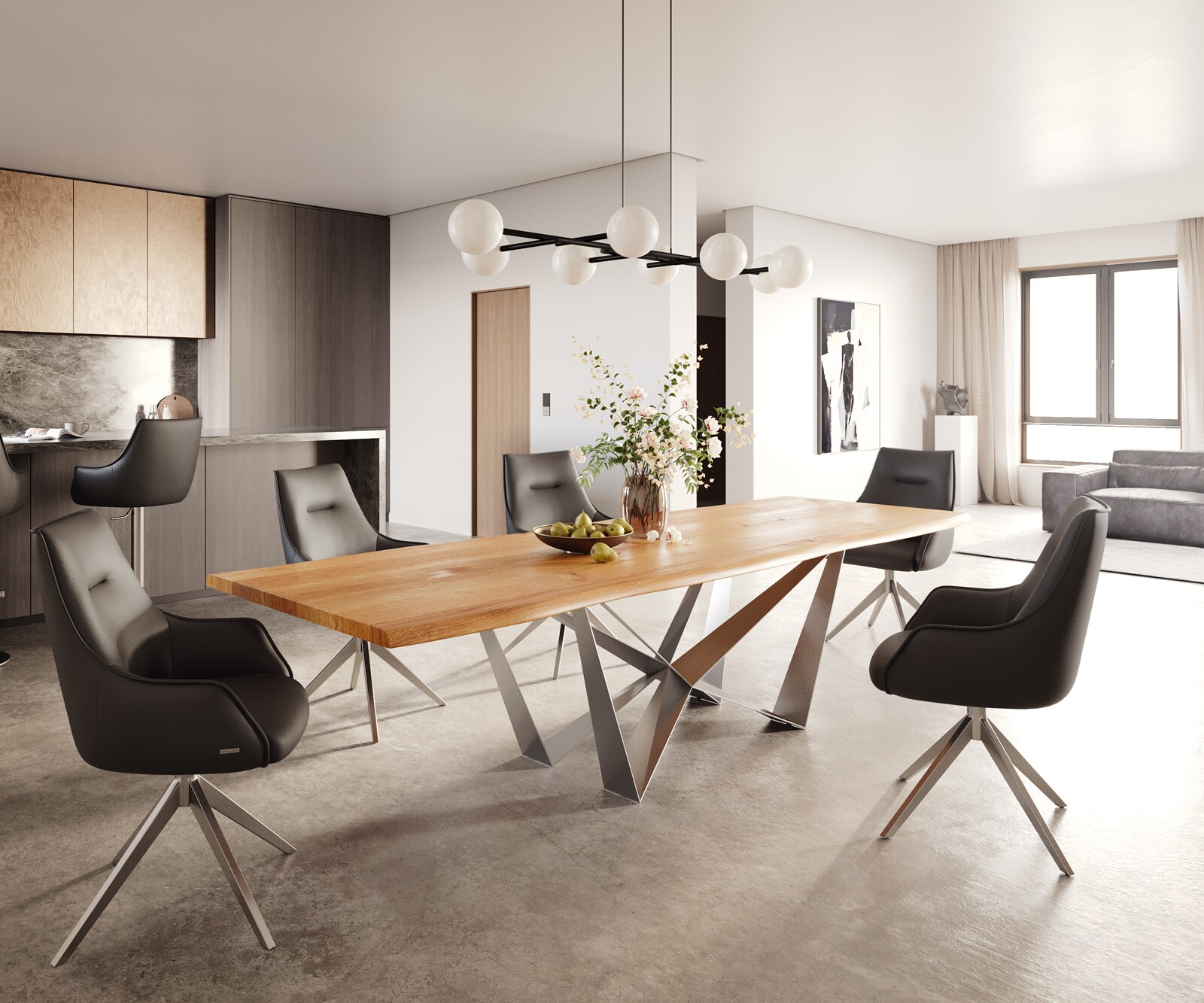 Table à manger Edge 300x100x4 chêne naturee Spider acier plat acier inoxydable Live-Edge 5