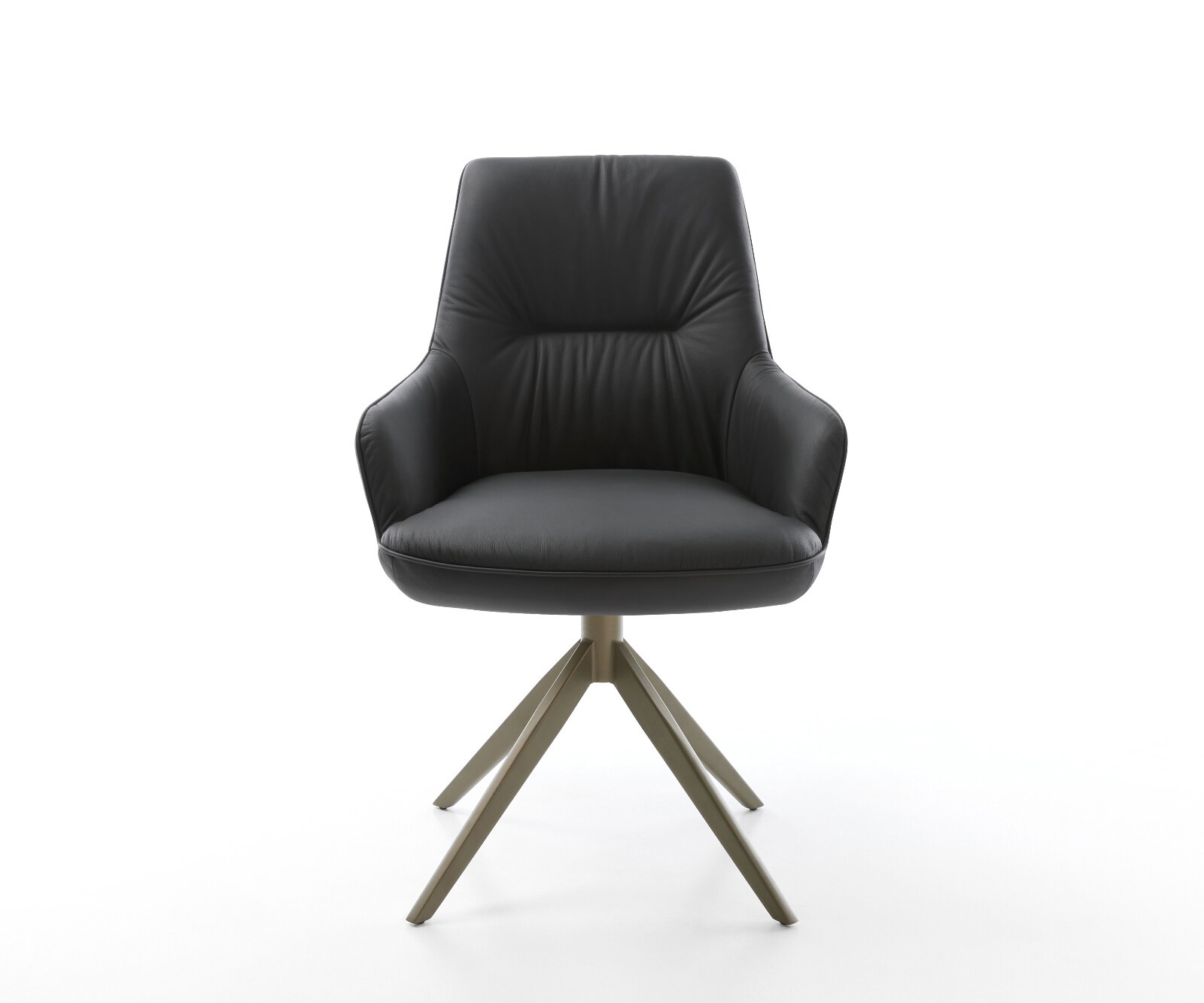 Chaise-pivotante Zelia-Flex avec accoudoirs cuir de vache noir pied croisé large aspect titane pivotement sur 360° fonction bascule ressorts ensachés 2