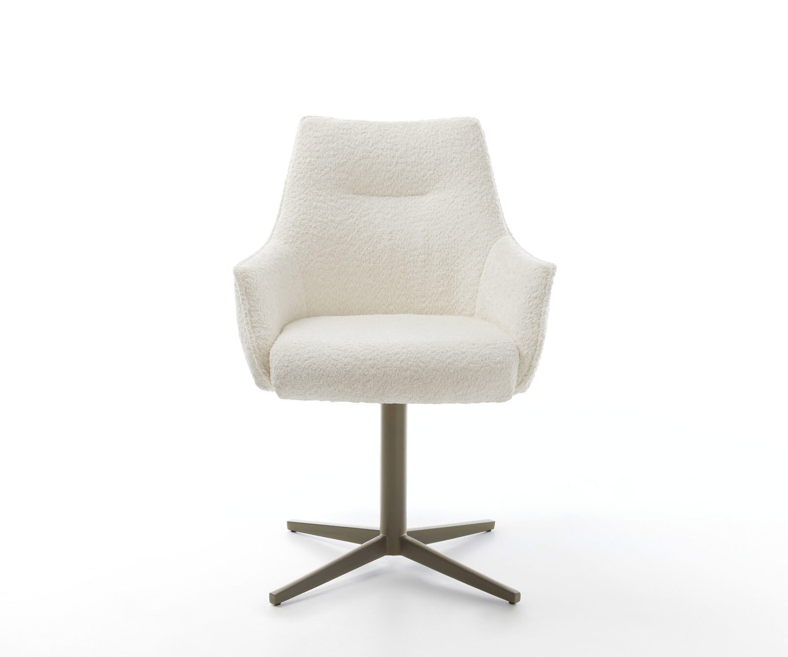 Chaise-pivotante Alja-Flex avec accoudoirs bouclé blanc pied de chaise 4 branches aspect titane pivotement sur 360° ressorts ensachés 1 Chaise-pivotante Alja-Flex avec accoudoirs bouclé blanc pied de chaise 4 branches aspect titane pivotement sur 360° ressorts ensachés 1