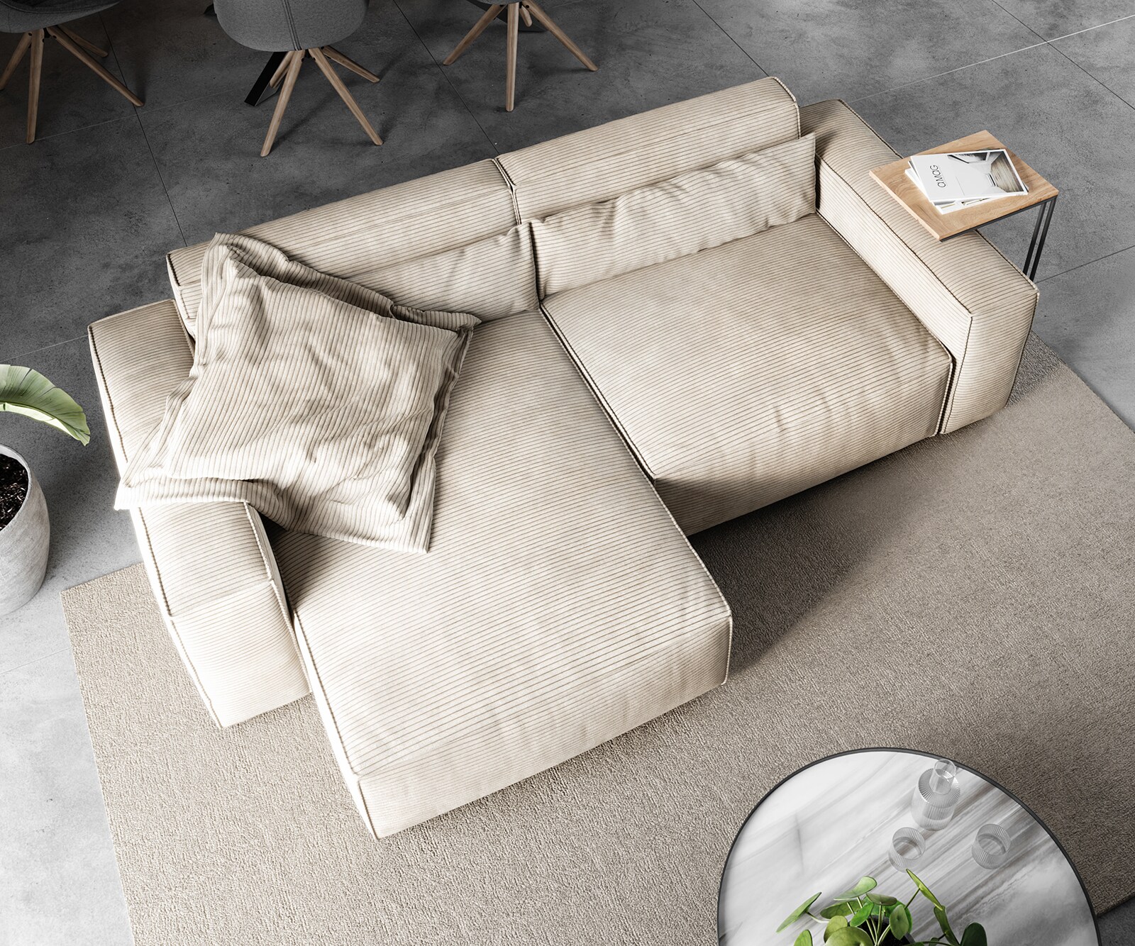 Canapé d'angle Sirpio 230x150 cm Velours côtelé Beige Recamiere variable 3