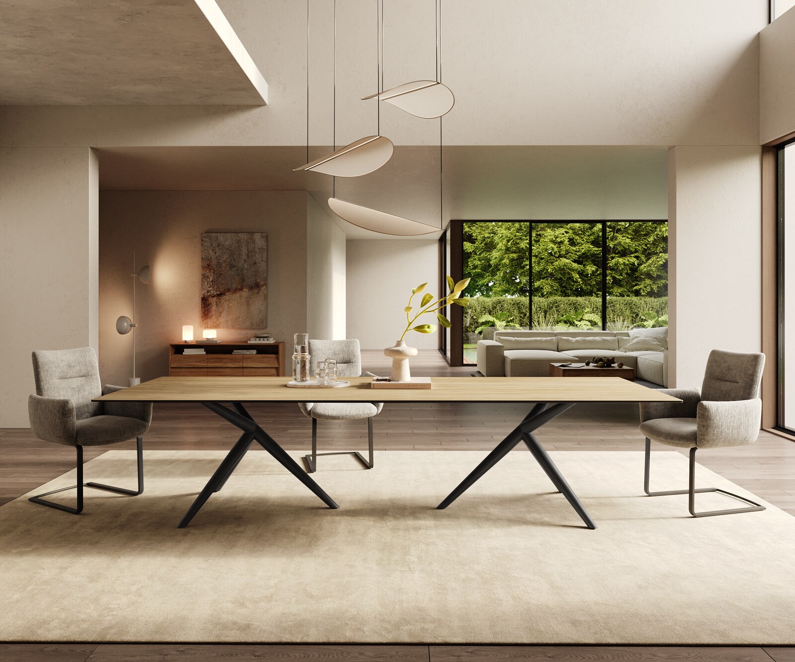 Table à manger Edge 300x100 Céramique Laminam® Sabbia Couleur chêne Estelar rond Métal Noir 1