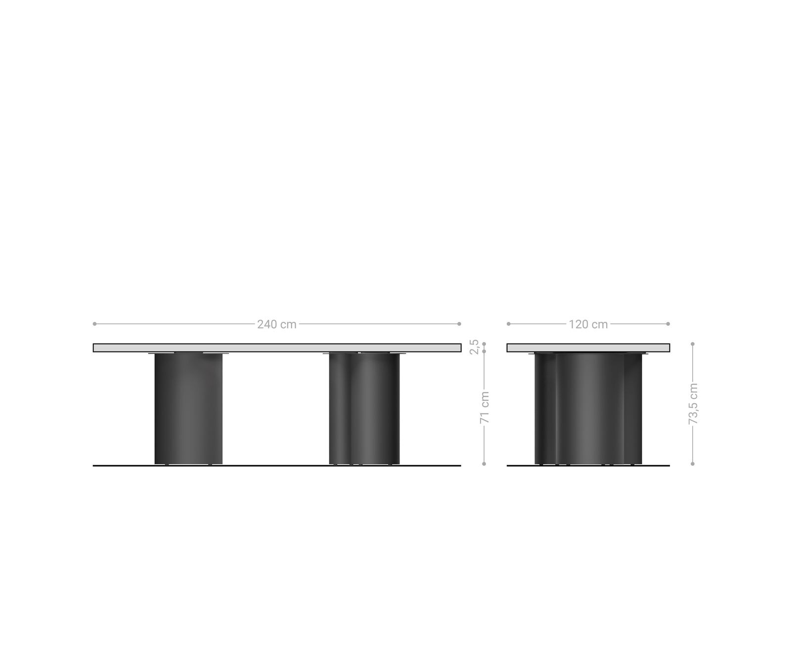 Table à manger Edge Boot 240x120x2,5-3 chêne naturee Troa métal noir bord suisse 5