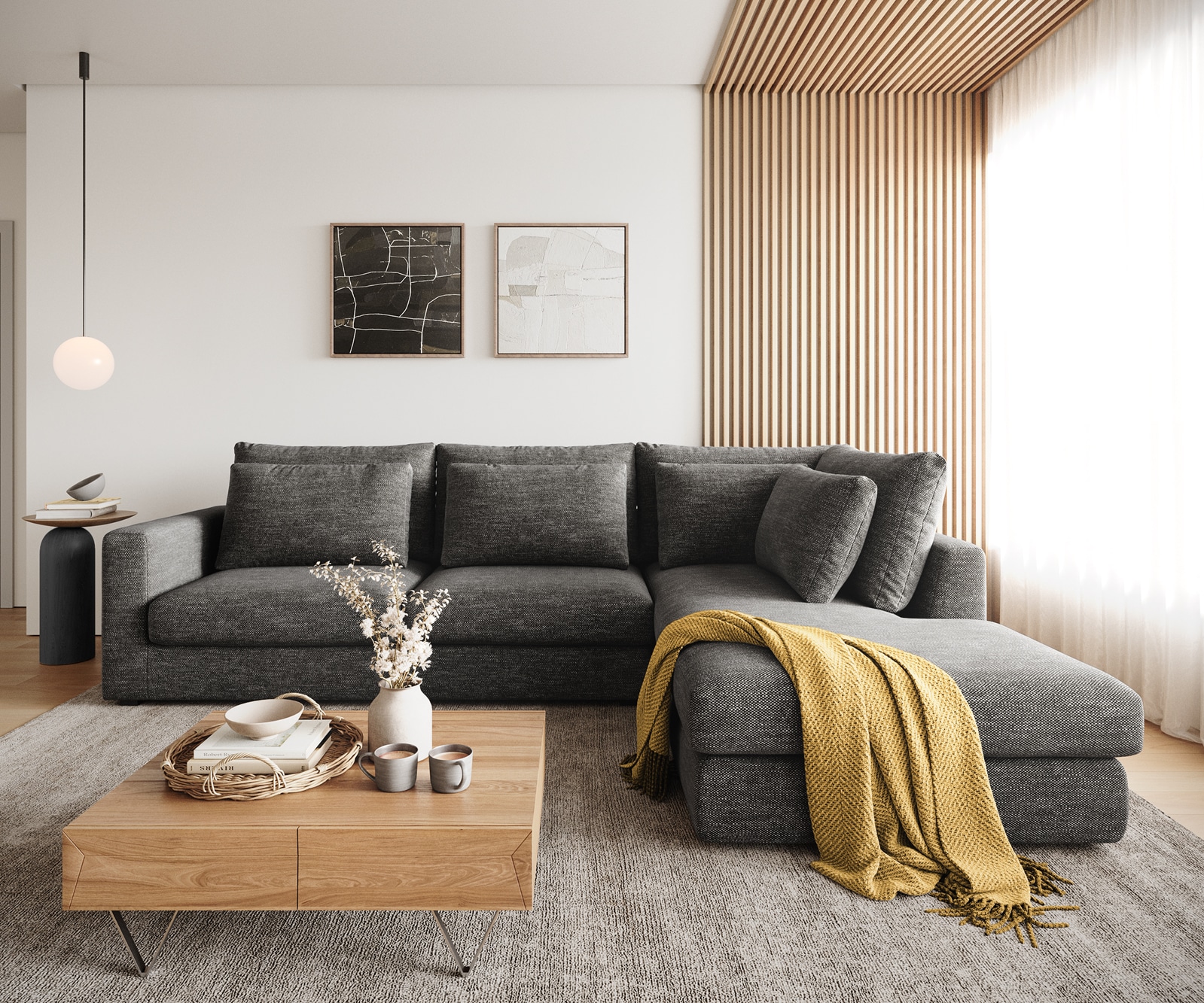 Canapé d'angle Isla 330x225 cm Chenille Anthracite méridiènne droite 2