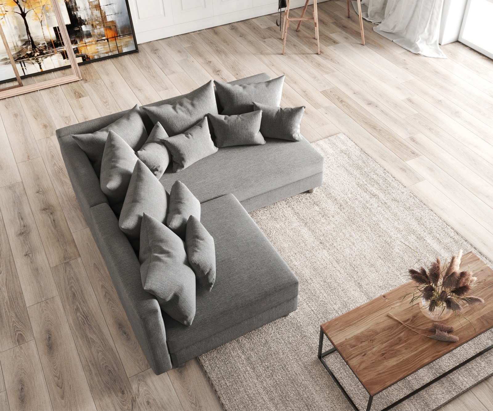 Canapé Clovis gris tissu plat ottoman droit canapé modulaire 3 Canapé Clovis gris tissu plat ottoman droit canapé modulaire 3