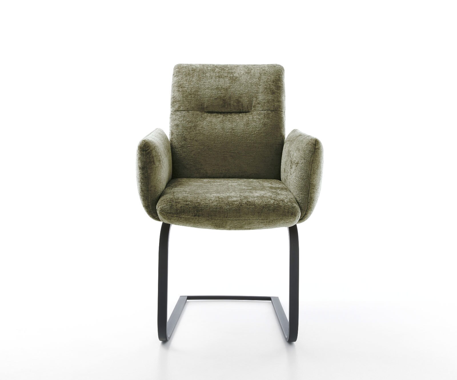 Cantilever Jova-Flex avec accoudoirs chenille olive pied cantilever plat noir ressorts ensachés 2