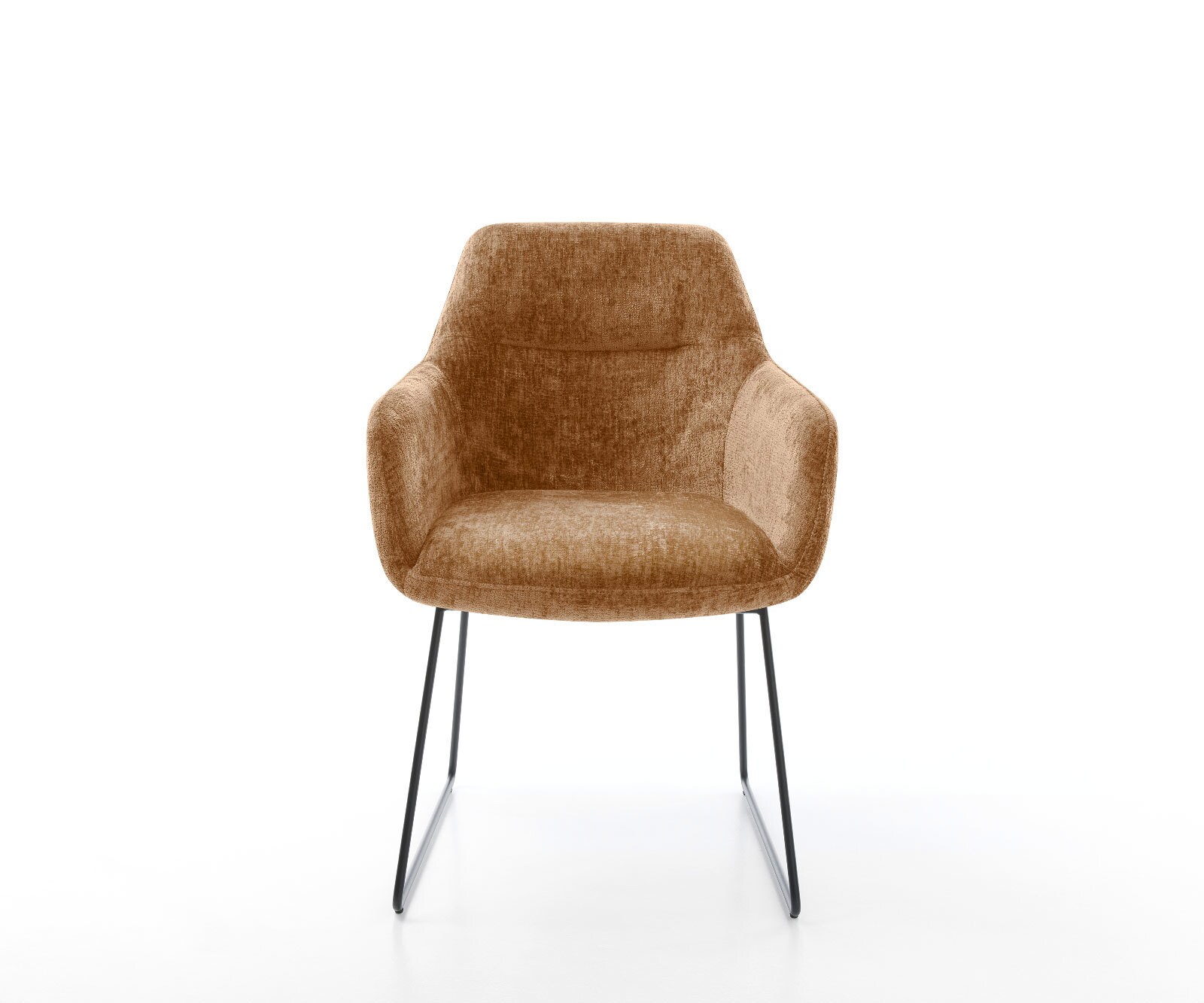 Chaise-de-salle-à-manger Pejo-Flex chenille rouille pied trapèze noir ressorts ensachés 1
