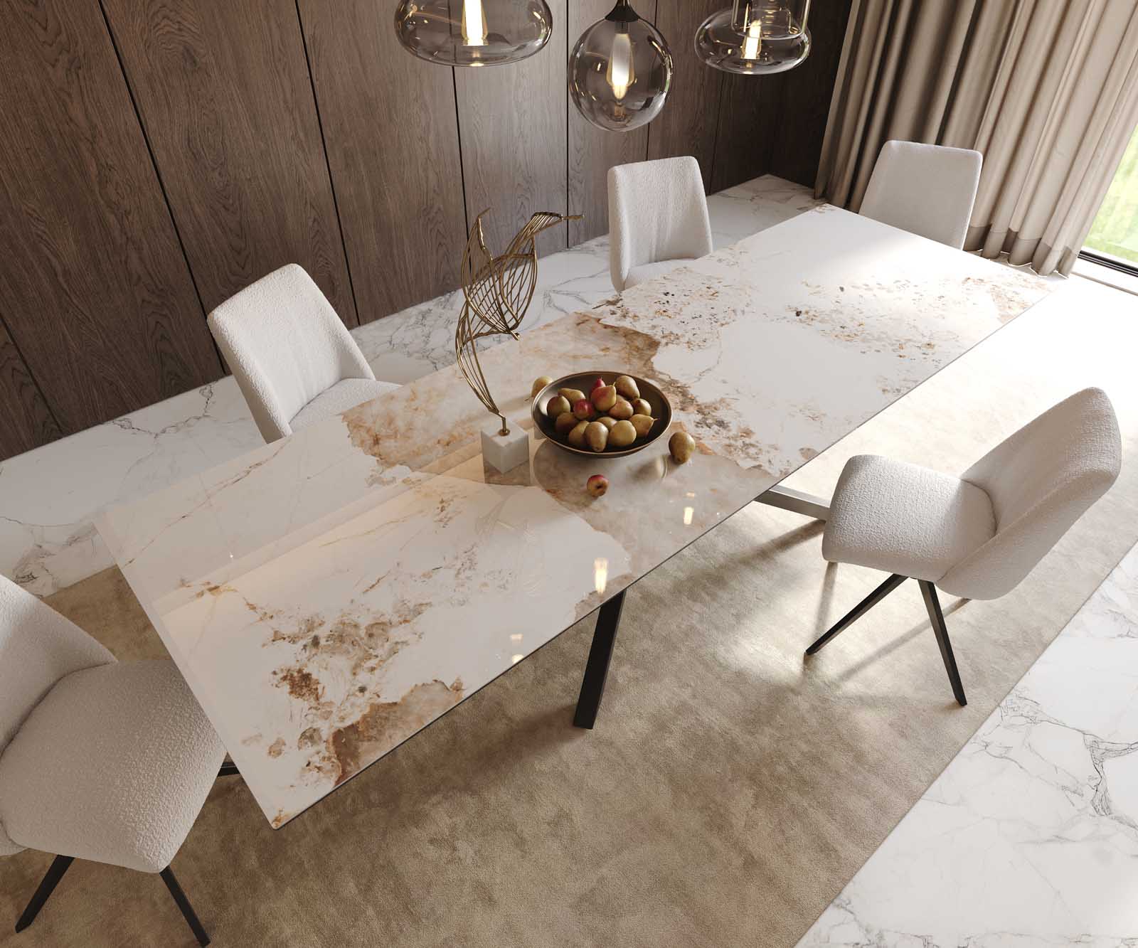 Table à manger Edge 300x100 céramique Minas mélange blanc-beige cadre croisé rectangulaire noir 5