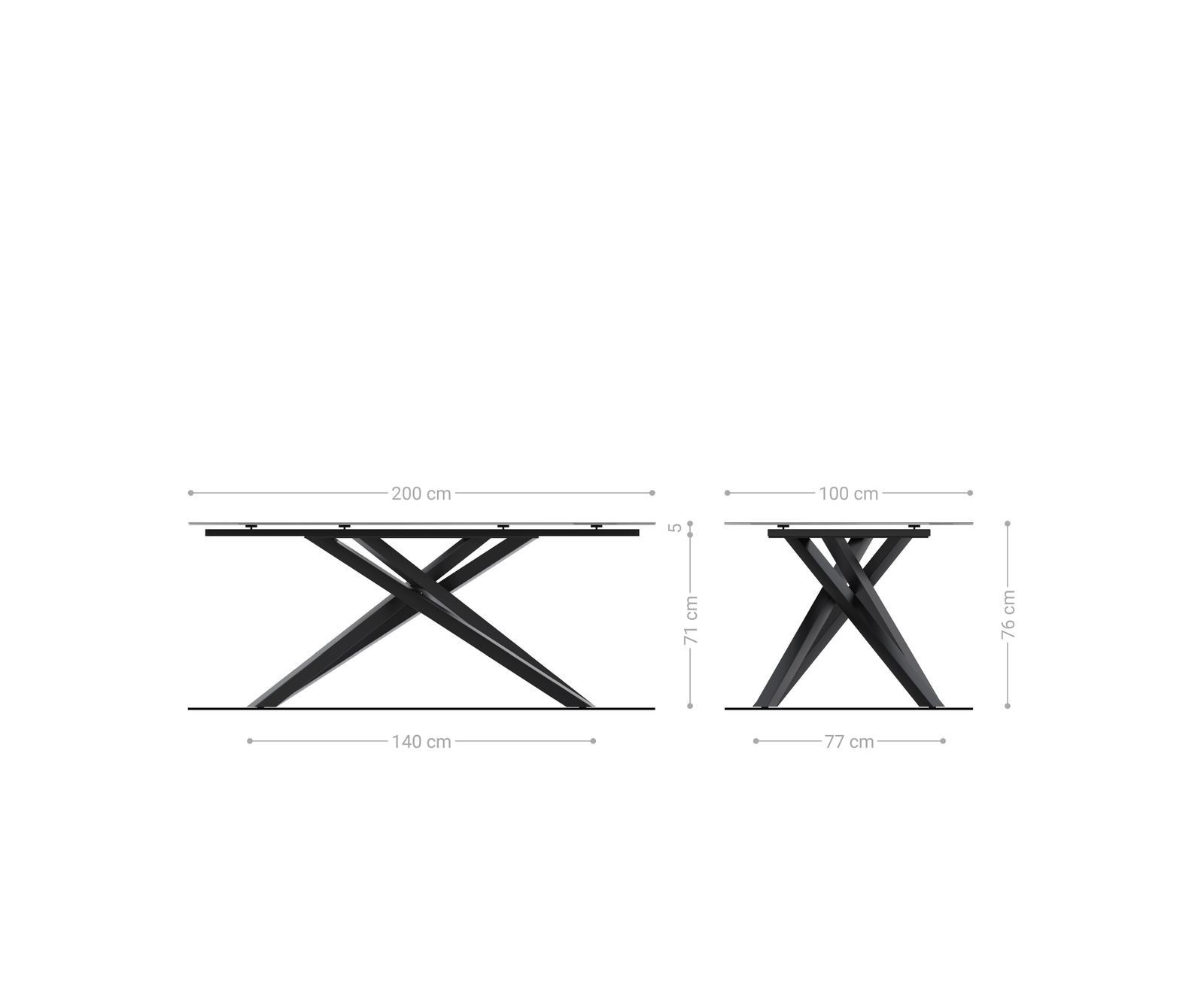 Table d’extérieur Edge 200x100 cm céramique Minas Melange blanc-beige piètement croisé rectangulaire en acier inoxydable 8