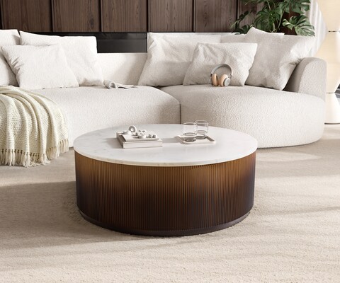Table-basse Fiorano 90 x 90 cm Marbre blanc Métal doré Finition Fusion