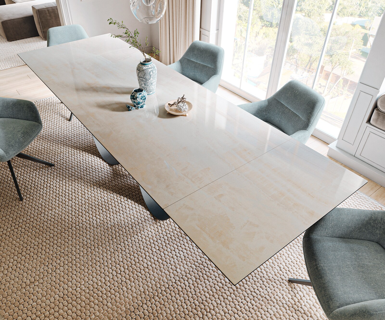 Table à manger extensible Edge 200-300x100 cm céramique Onyx Champagne Infinity métal noir 3