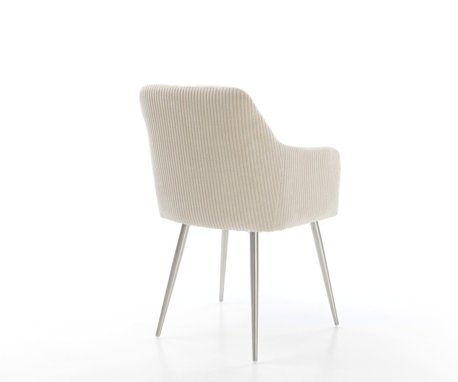 Chaise-de-salle-à-manger Greg-Flex côtelé beige vintage 4 pieds coniques acier inoxydable brossé ressorts ensachés 4