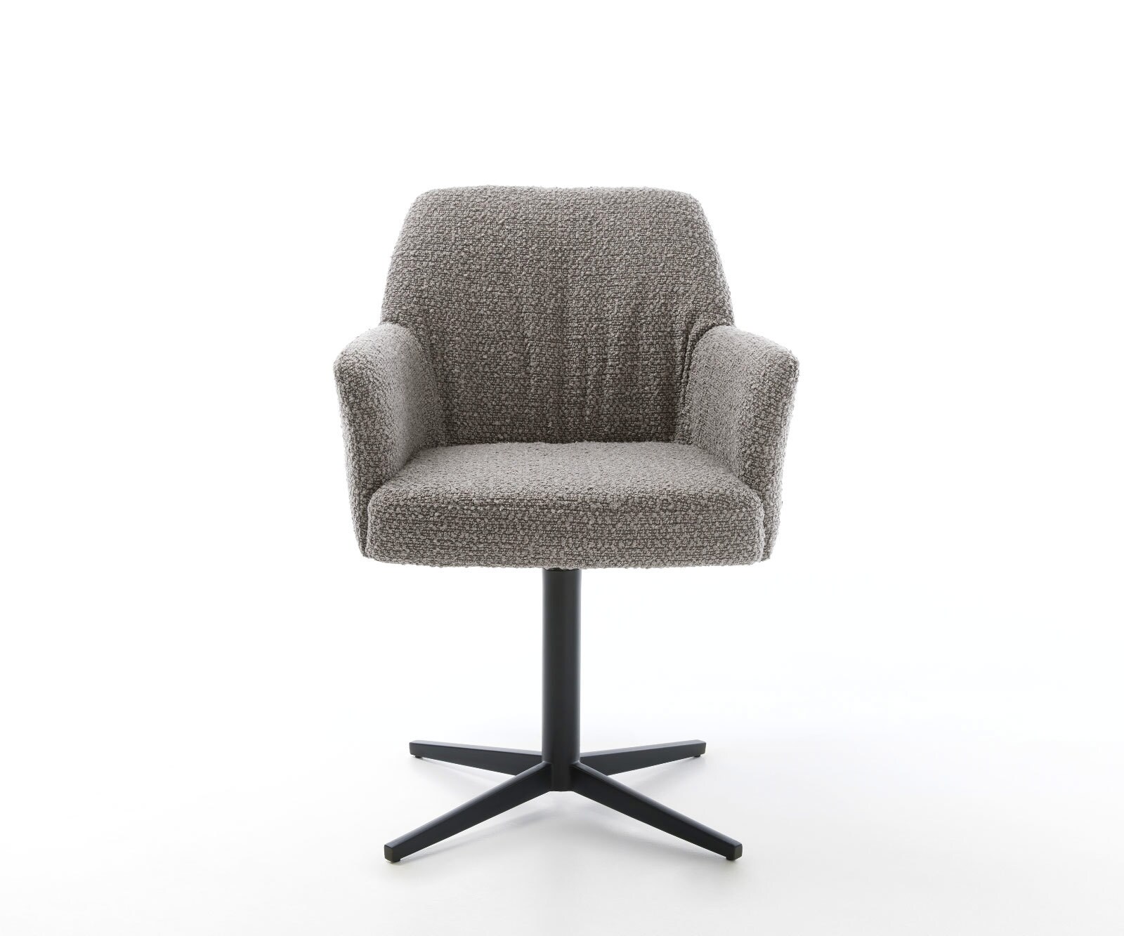 Chaise-pivotante Xana-Flex avec accoudoirs bouclé gris argenté pied de chaise 4 branches noir pivotement sur 360° ressorts ensachés 1