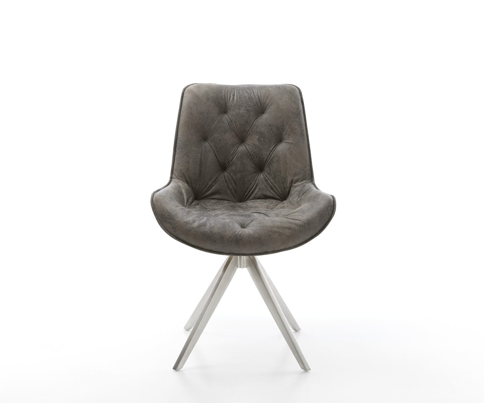 Chaise-de-salle-à-manger Taimi-Flex microvelours gris antique pied croisé angulaire acier inoxydable brossé 2 Chaise-de-salle-à-manger Taimi-Flex microvelours gris antique pied croisé angulaire acier inoxydable brossé 2