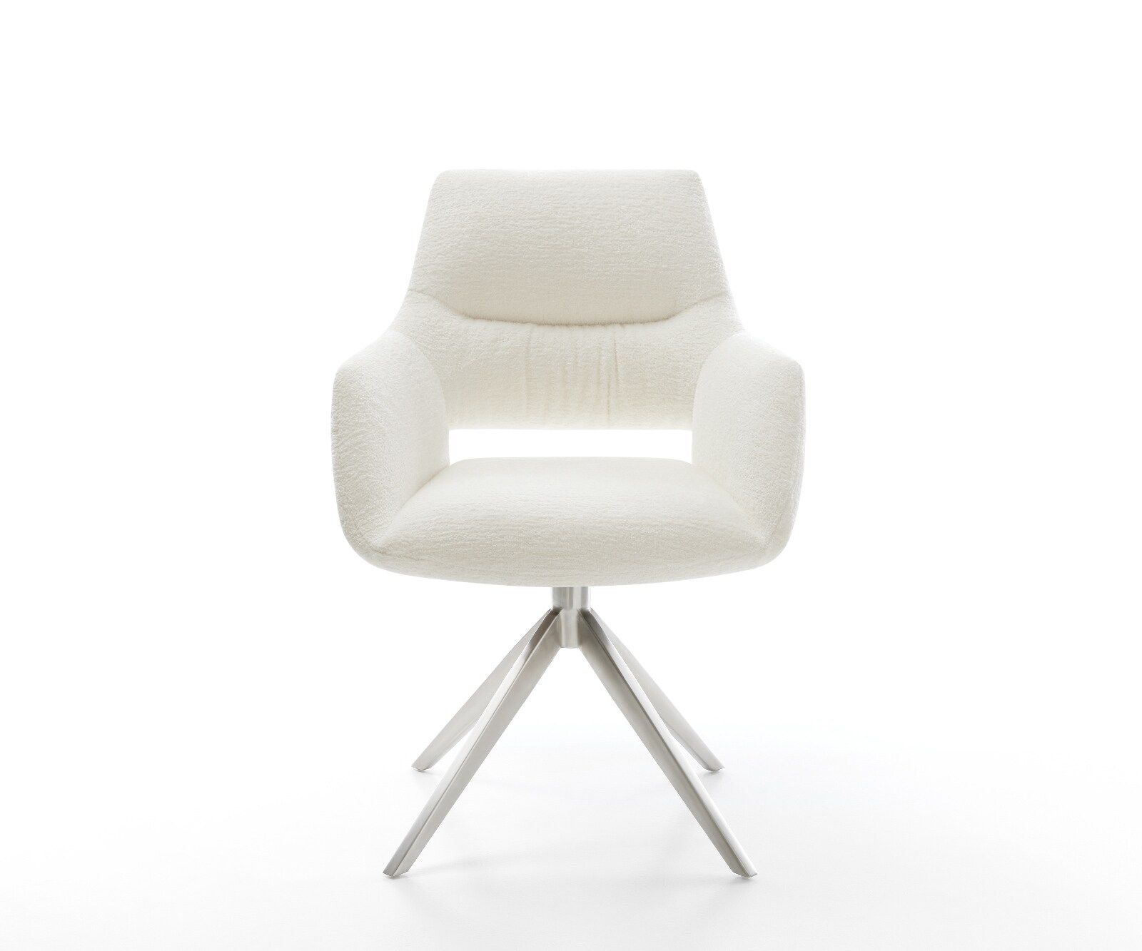 Chaise-pivotante Yago-Flex avec accoudoirs bouclé doux beige pied croisé large acier inoxydable pivotement sur 360° fonction bascule resorts ensachés 2