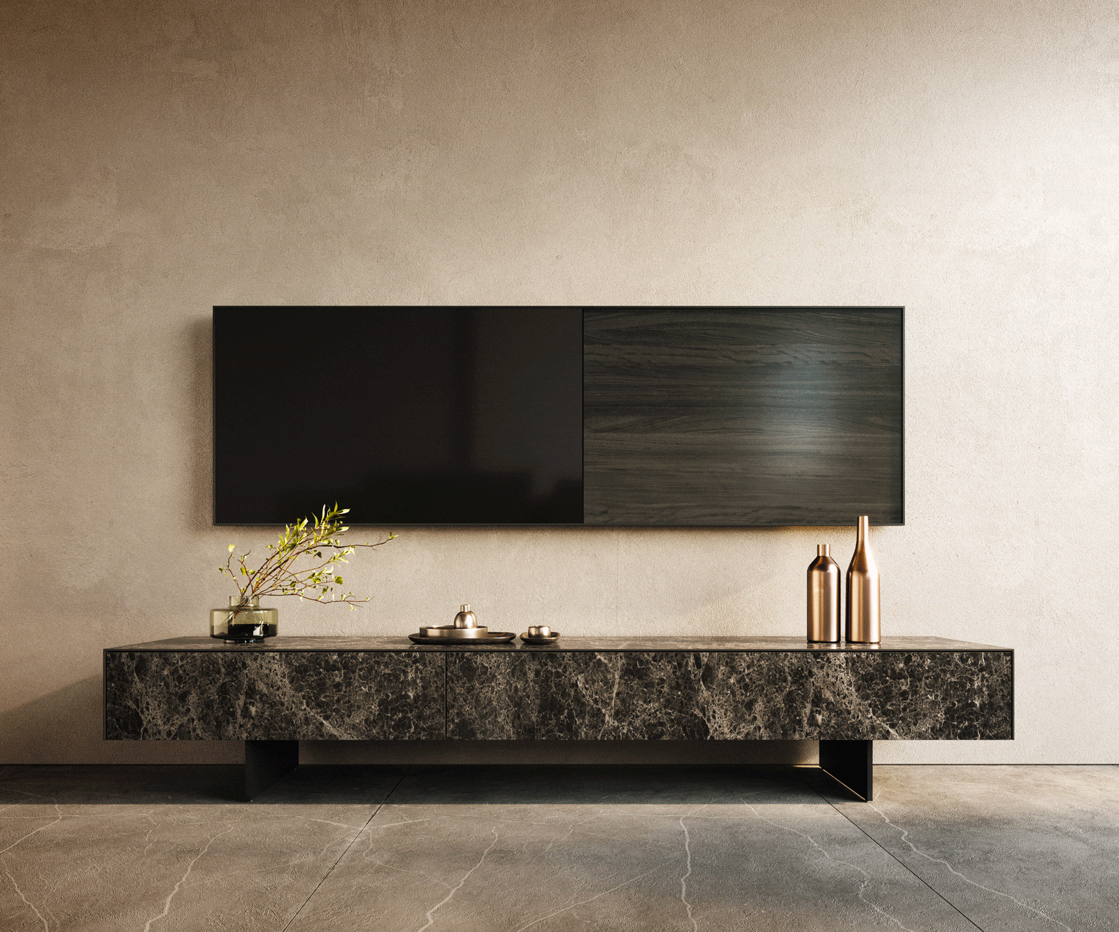 Meuble-TV Cuor 200 cm Céramique Emperador Extra Lucidato brun foncé 1 Clapet 1 Tiroir Pied optique flottant Métal Noir 1 Meuble-TV Cuor 200 cm Céramique Emperador Extra Lucidato brun foncé 1 Clapet 1 Tiroir Pied optique flottant Métal Noir 1