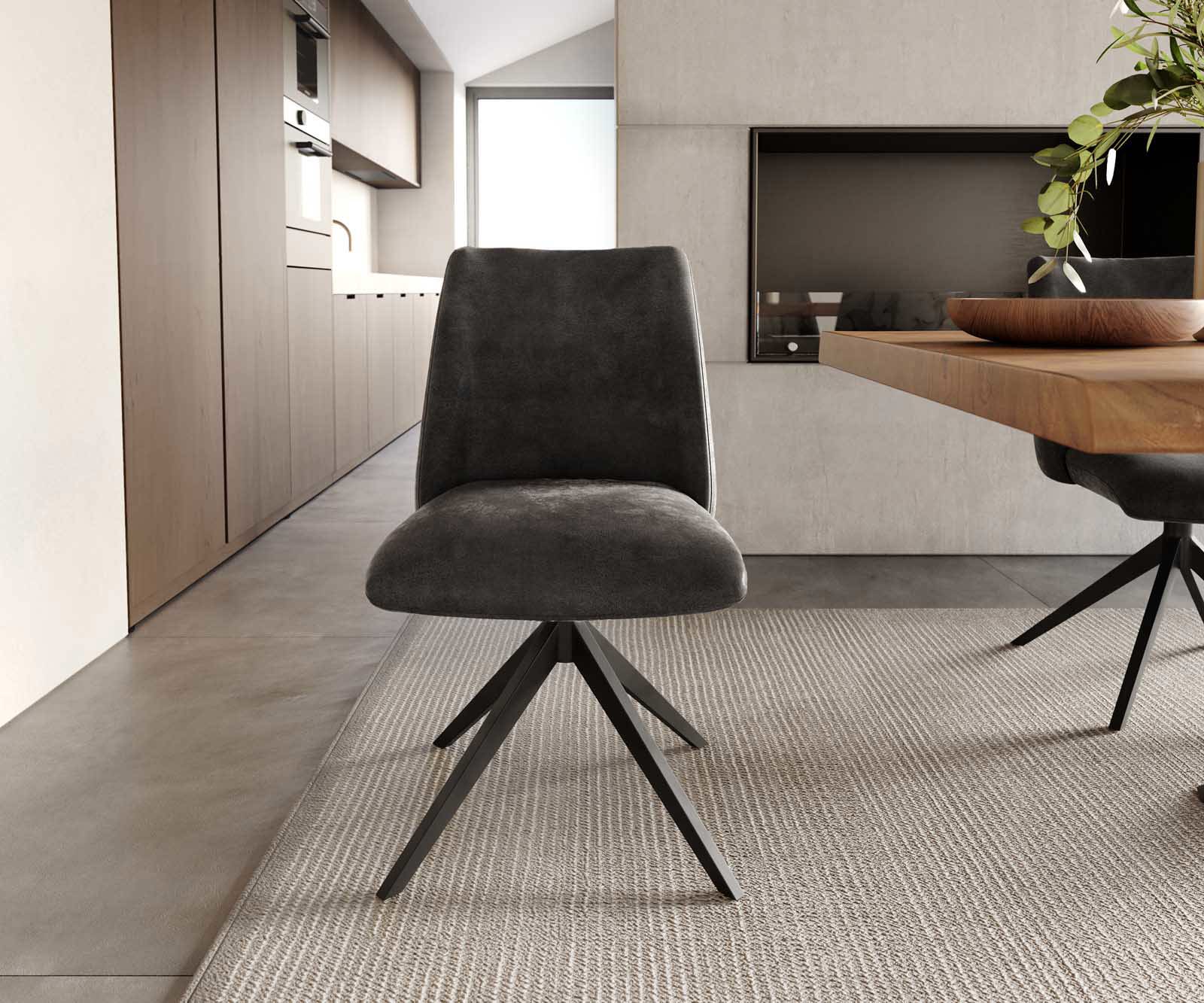 Chaise-pivotante Elso-Flex microvelours anthracite vintage pied croisé large noir pivotement sur 360° ressorts ensachés 1