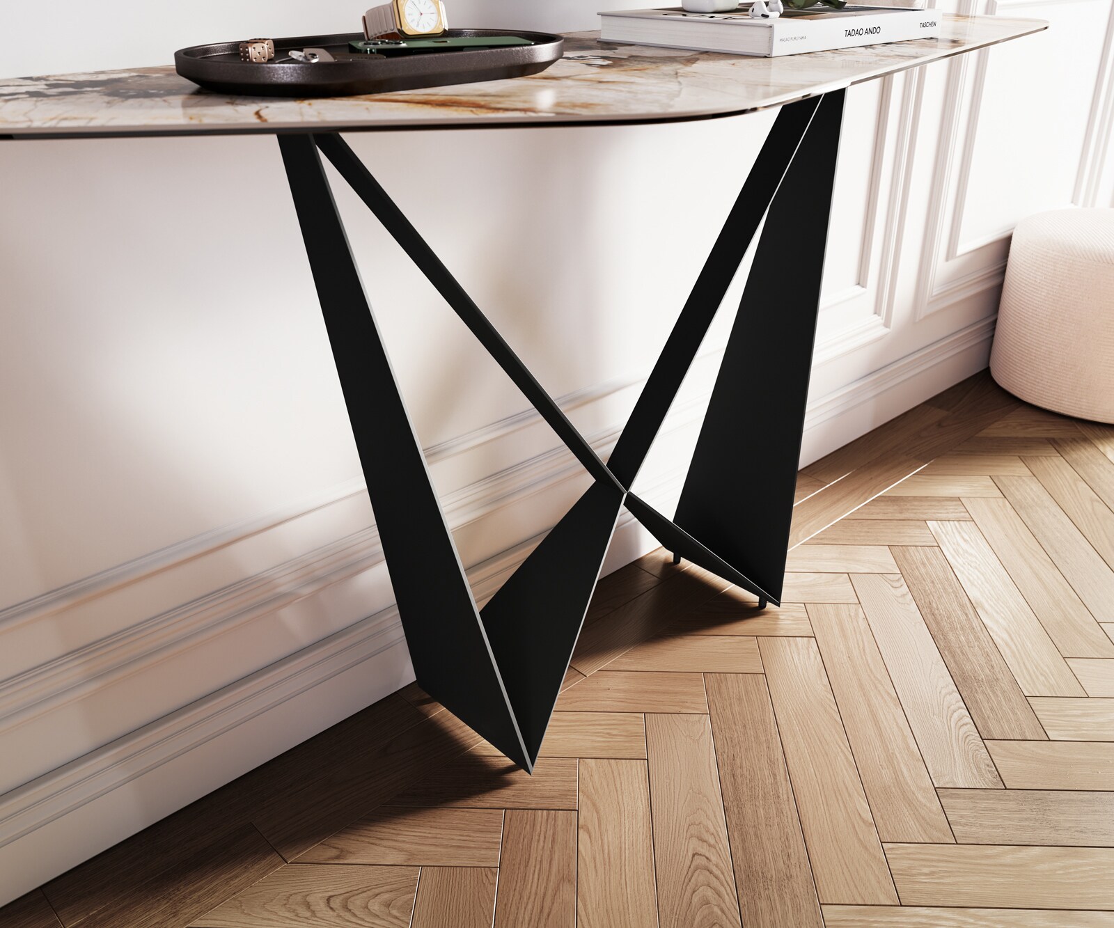 Console Edge Polygonal 140x50 cm Céramique Patagonia Poliert Spios Métal Noir 4