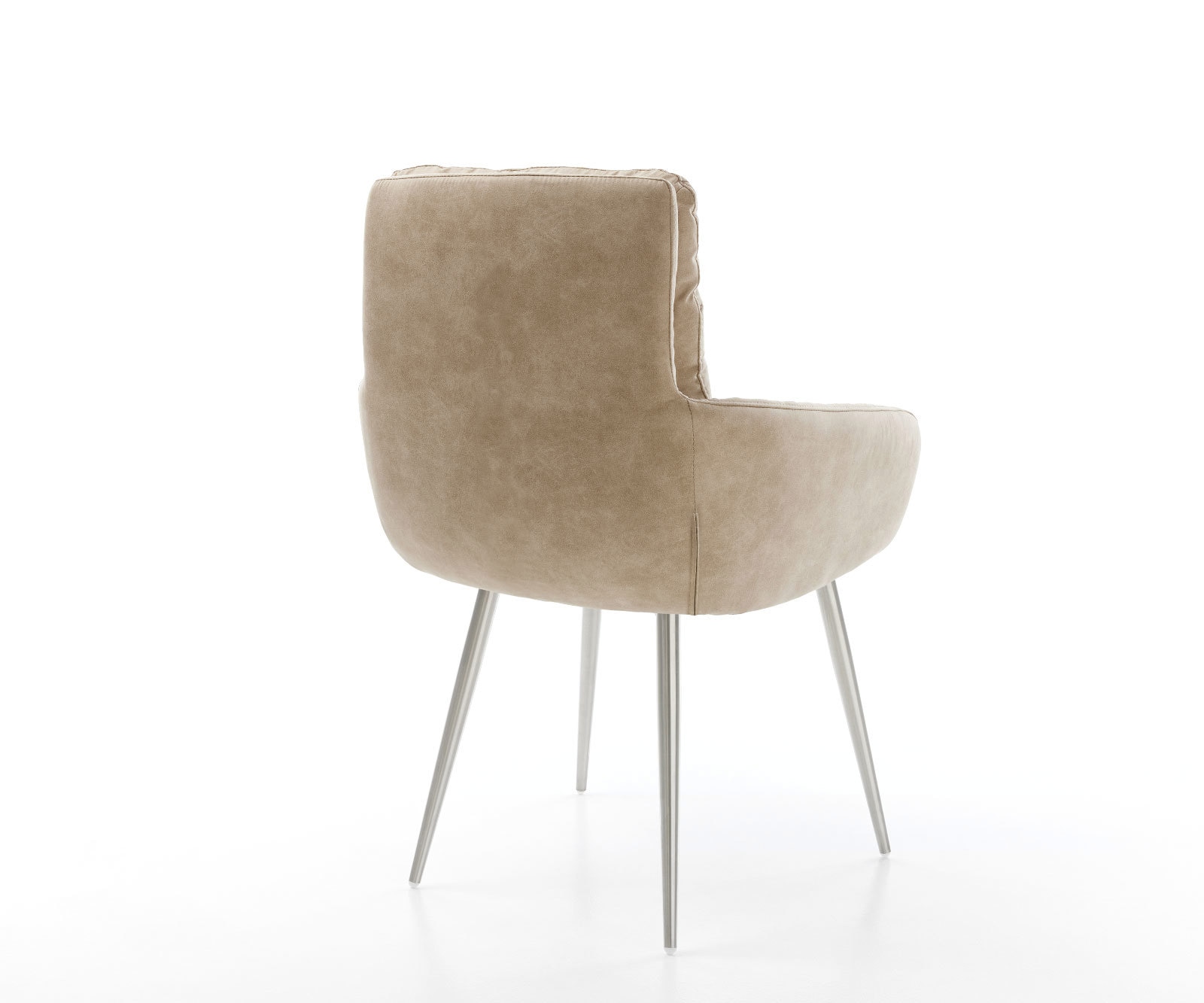 Chaise-de-salle-à-manger Abelia-Flex avec accoudoirs microvelours beige vintage 4 pieds coniques acier inoxydable brossé 4 Chaise-de-salle-à-manger Abelia-Flex avec accoudoirs microvelours beige vintage 4 pieds coniques acier inoxydable brossé 4