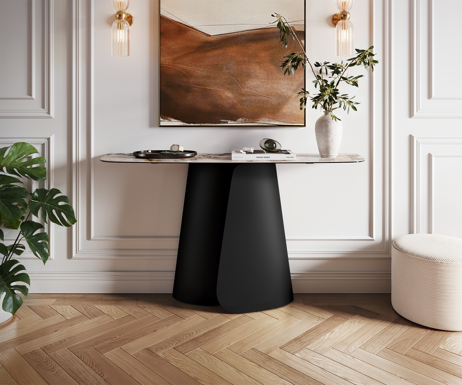 Console Edge forme bateau 140x40 cm Céramique Patagonia Poliert Livos Métal Noir 2