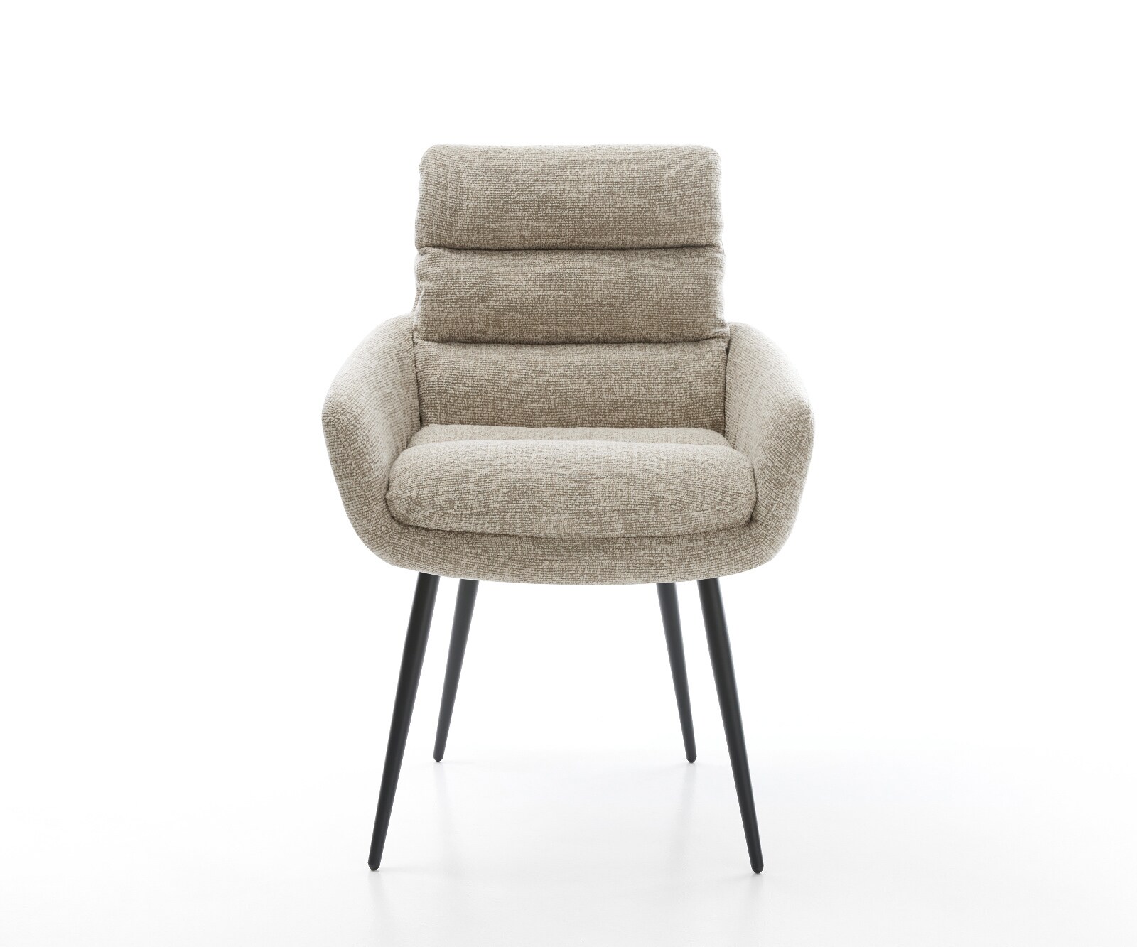 Chaise-de-salle-à-manger Abelia-Flex avec accoudoirs tissu tissé doux beige 4 pieds coniques noir 2