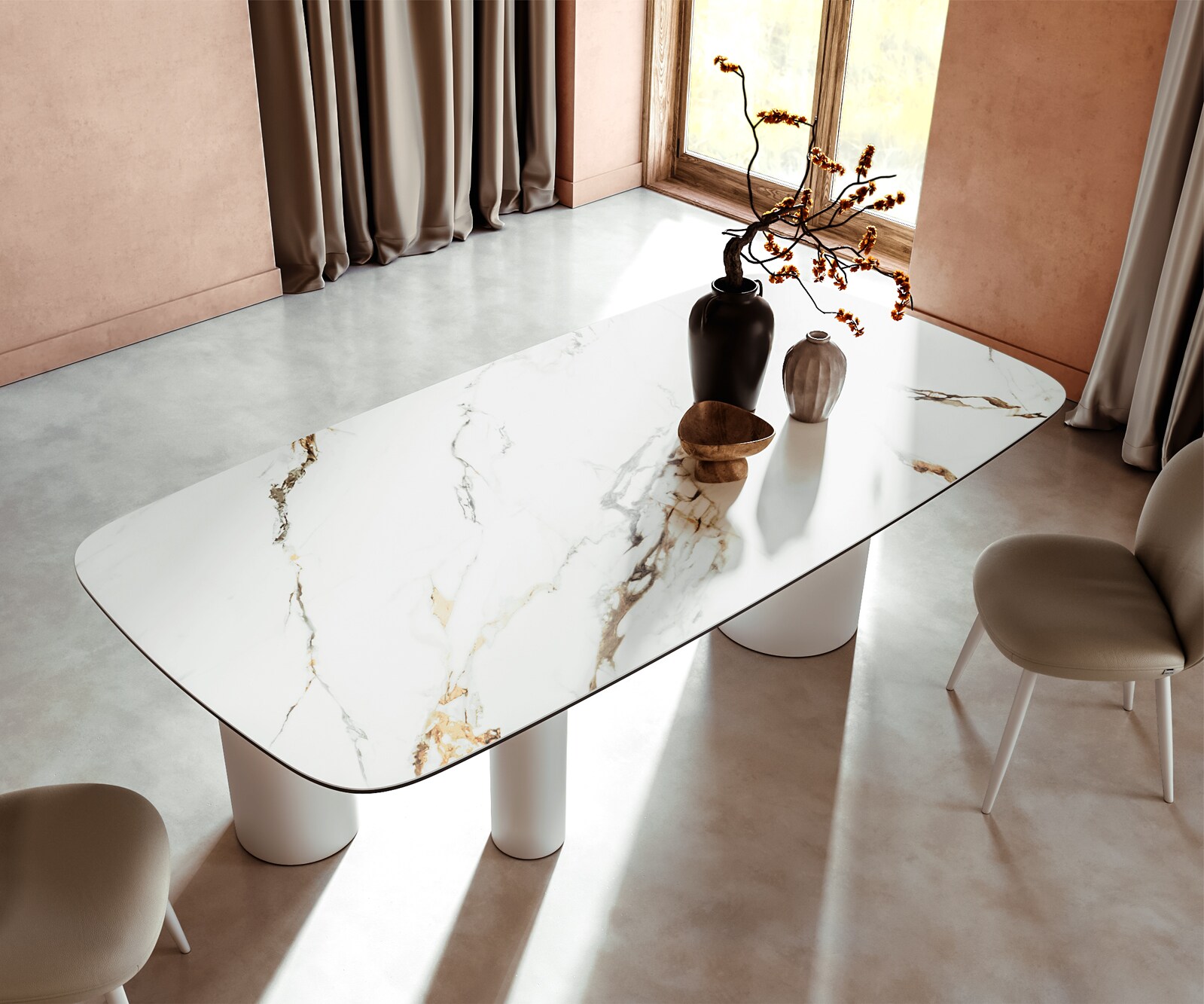Table à manger Edge Boot 240x120 Céramique Calacatta Luxe Blanc-Doré-Gris Troa Métal Blanc 3
