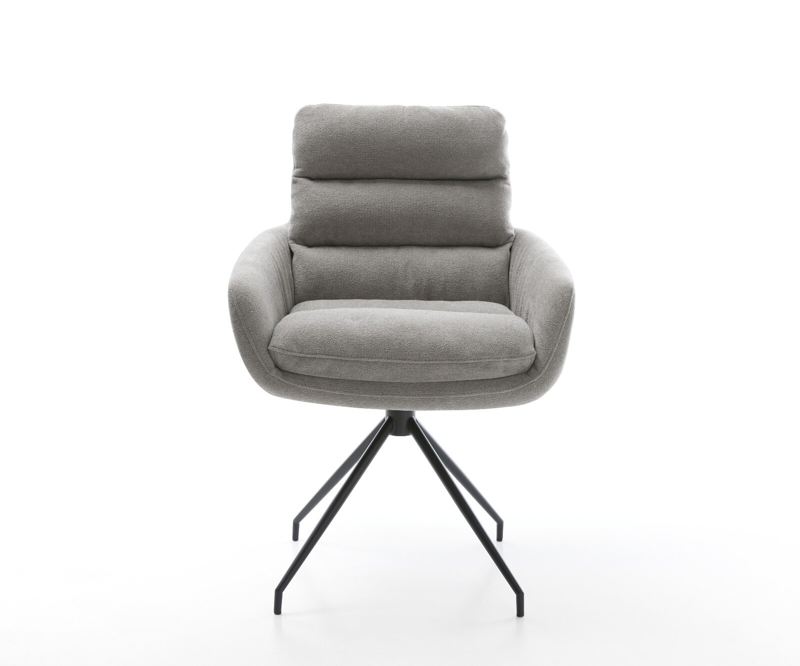 Chaise-de-salle-à-manger Abelia-Flex avec accoudoirs tissu structuré doux gris pied croisé conique noir 2