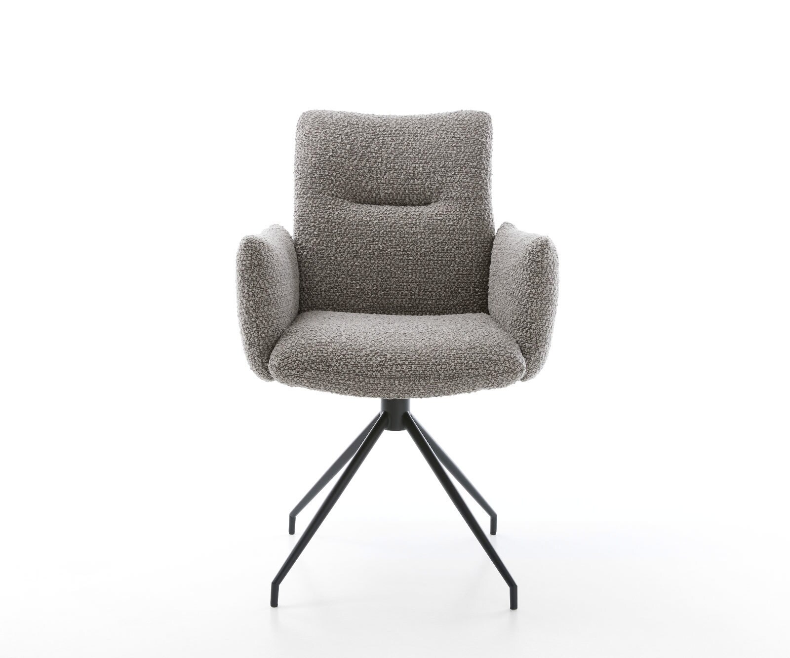 Chaise-pivotante Jova-Flex avec accoudoirs bouclé gris argenté pied croisé conique noir pivotement sur 180° ressorts ensachés 2