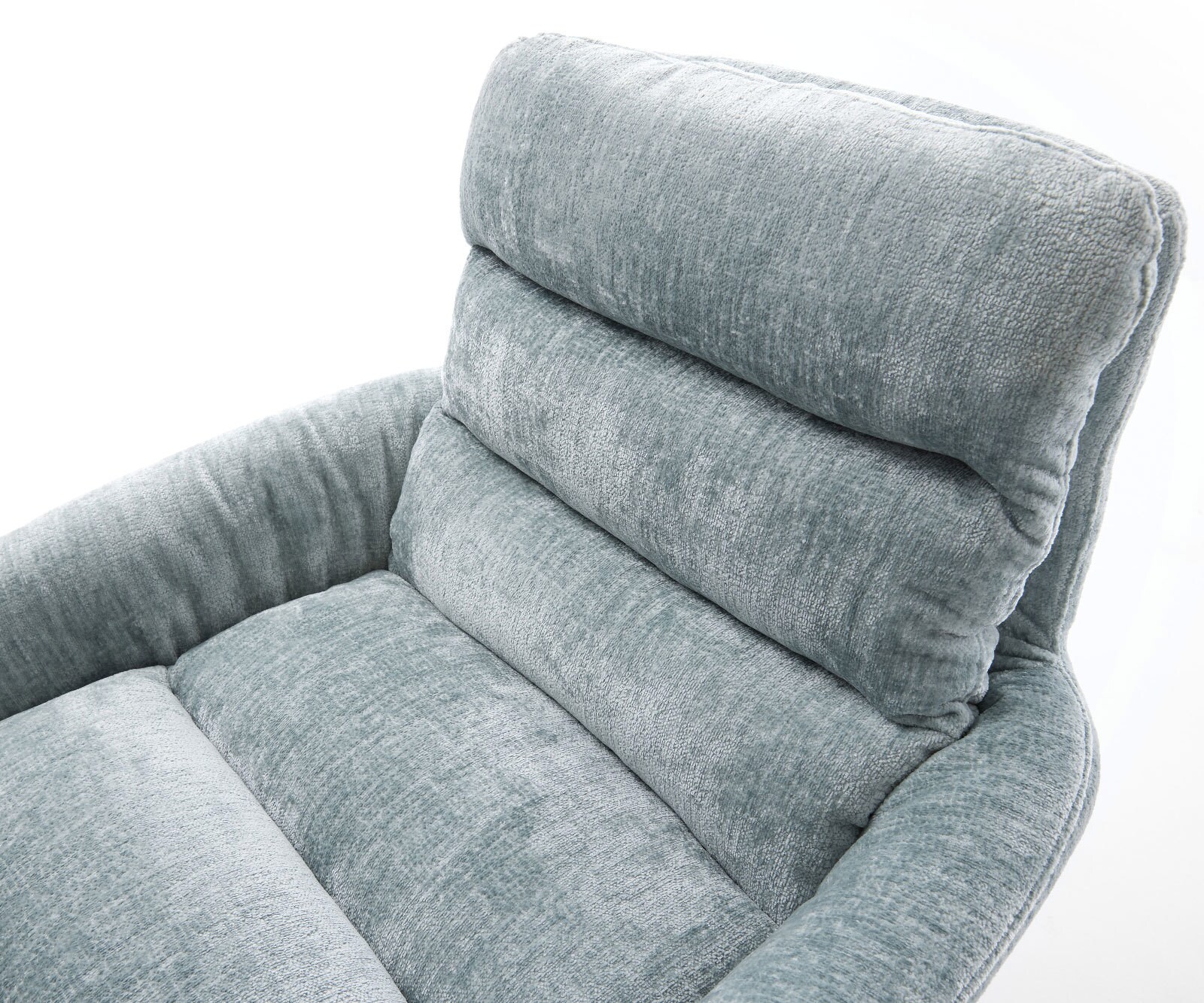 Chaise-pivotante Abelia-Flex avec accoudoirs chenille bleu pastel pied de chaise 4 branches acier inoxydable brossé pivotement sur 360° fonction bascule 4