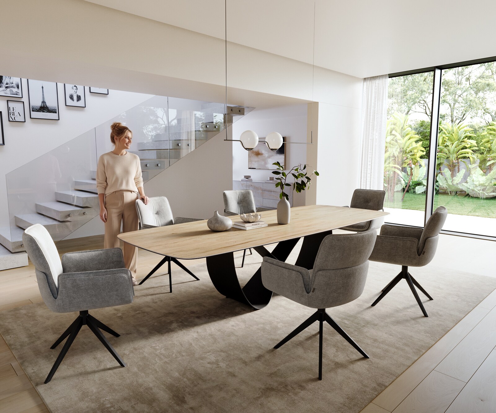 Table à manger Edge Boot 300x120 cm Céramique Laminam® Sabbia Eichefarbig Infinity Métal Noir 5
