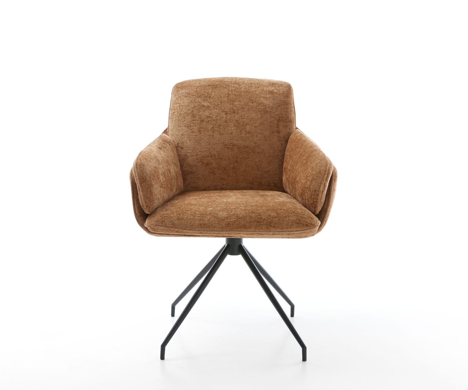 Chaise-pivotante Luan-Flex avec accoudoirs chenille rouille pied croisé conique noir pivotement sur 180° 5